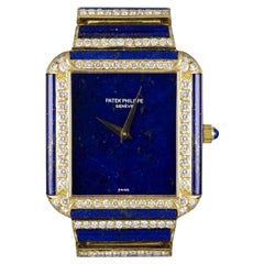 Rare Patek Philippe Montre en or jaune cadran Lapis Lazuli serti de diamants 3727-2