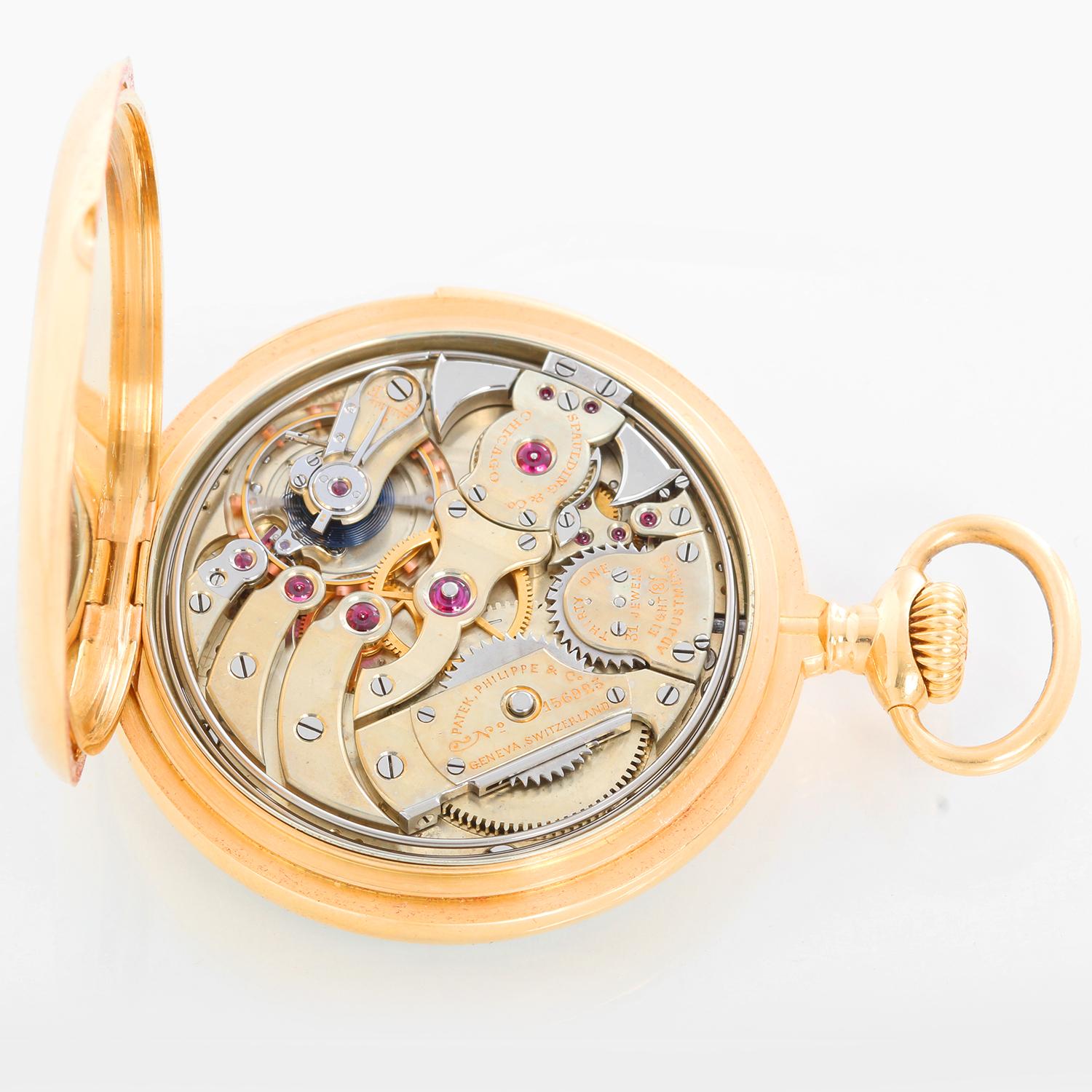 Rare Patek Phillipe Minute Repeater Men's Pocket Watch - Manual winding. 18K Yellow gold case; back cover hallmarked; dust cover engraved  