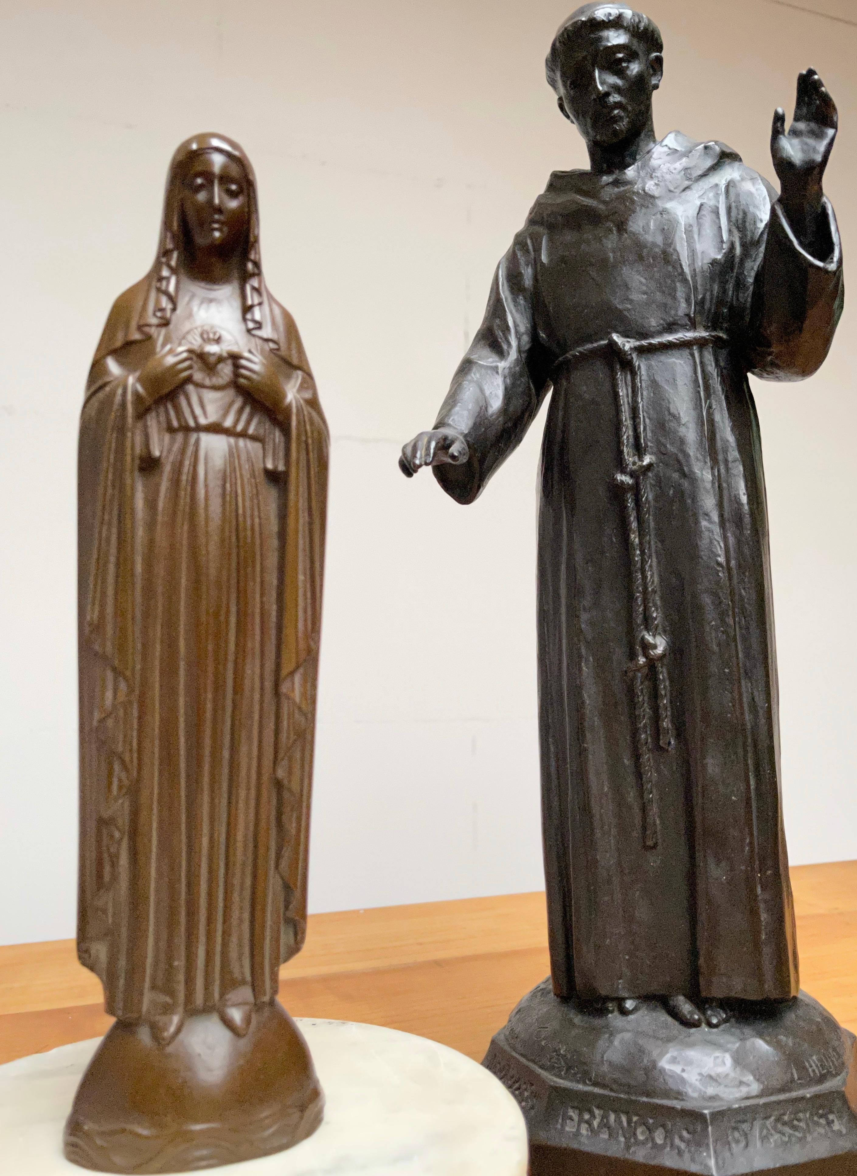 Rare sculpture ancienne en bronze patiné représentant le cœur immaculé de la Vierge Marie en vente 5
