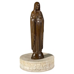 Rare sculpture ancienne en bronze patiné représentant le cœur immaculé de la Vierge Marie