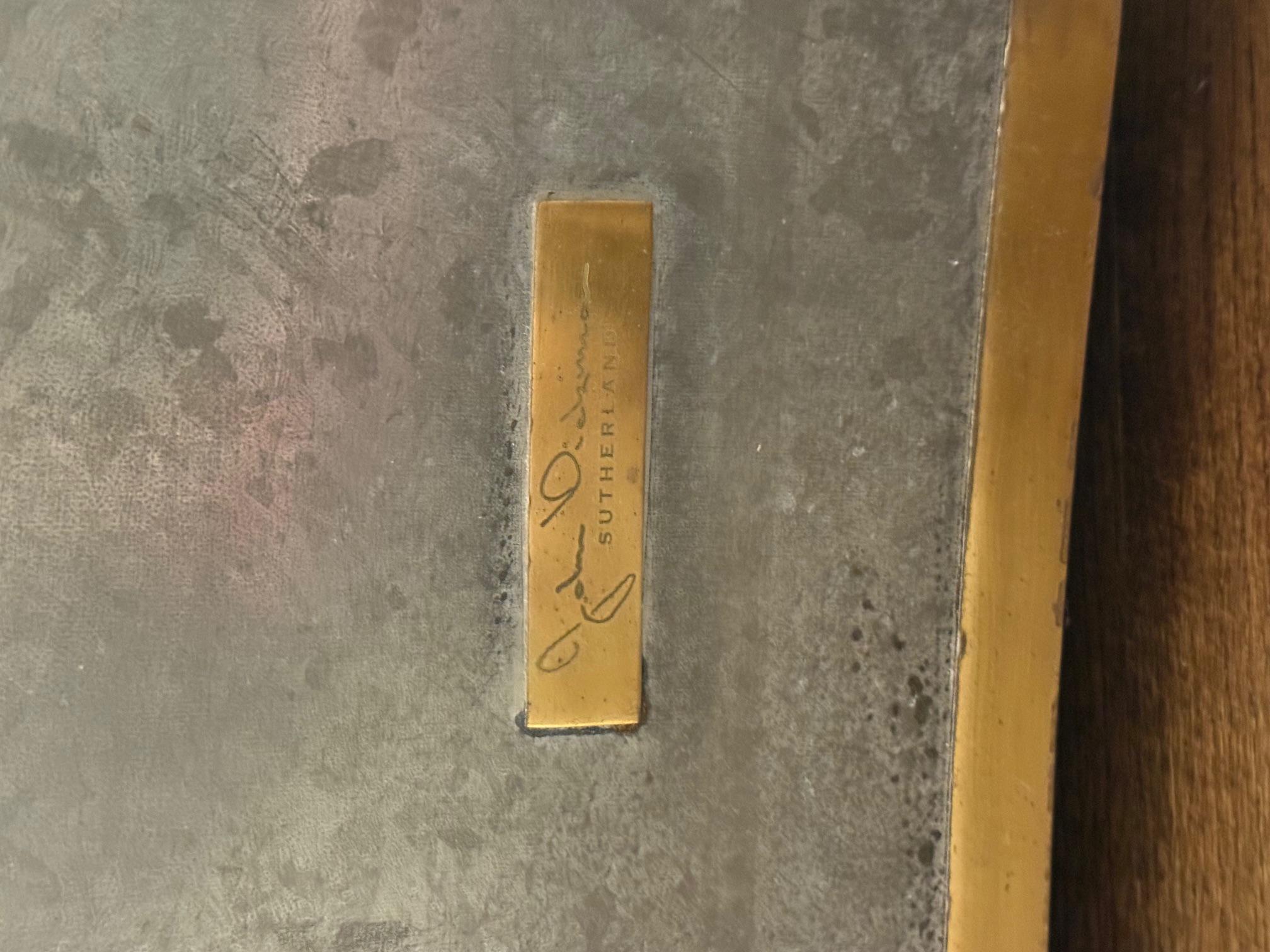 Rara consola de acero galvanizado/latón patinada y firmada por John Dickenson Posmoderno en venta