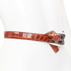 rare PATRICIA VON MUSULIN Vintage Heart Buckle gator scaled leather waist belt