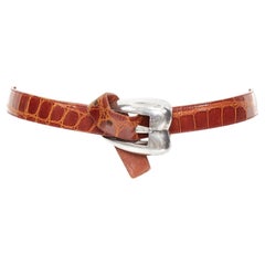 rare PATRICIA VON MUSULIN Vintage Heart Buckle gator scaled leather waist belt