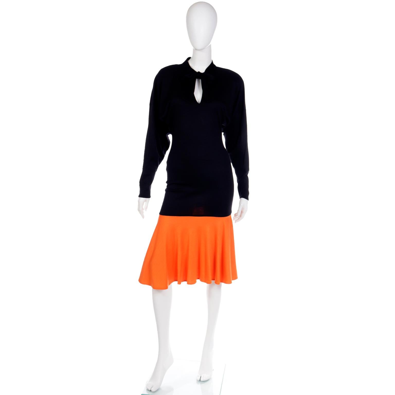 Rare Patrick Kelly Paris F/W 1988 Black & Orange Color Block Vintage Dress For Sale 9