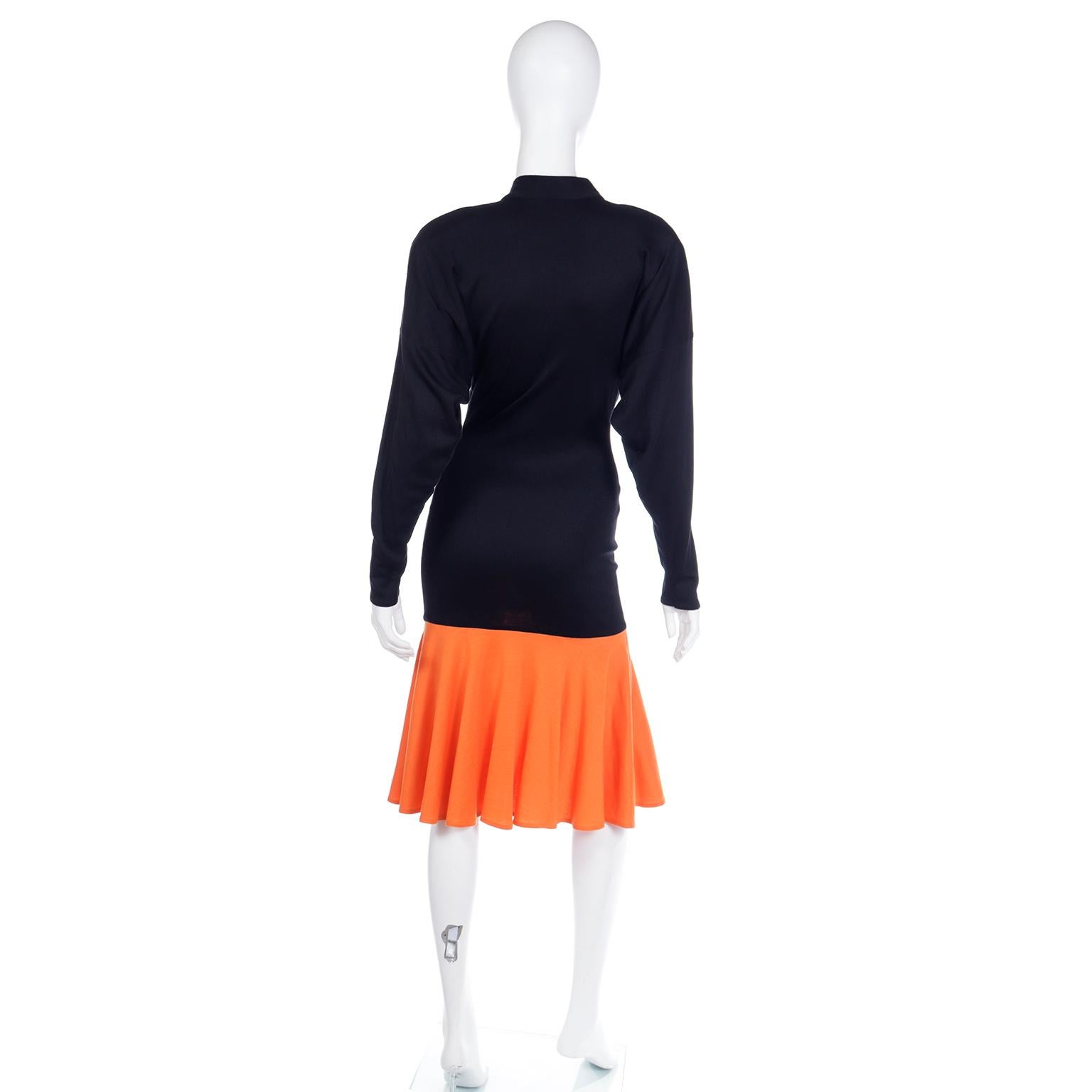 Rare Patrick Kelly Paris F/W 1988 Black & Orange Color Block Vintage Dress For Sale 2