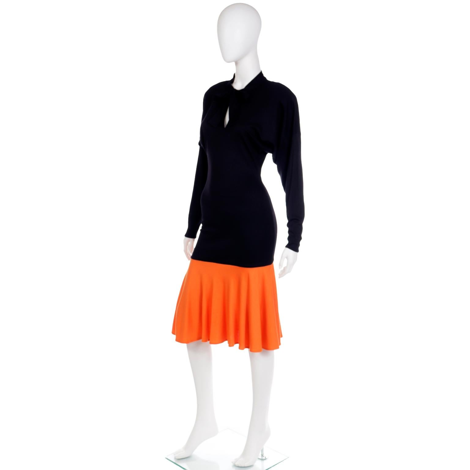 Rare Patrick Kelly Paris F/W 1988 Black & Orange Color Block Vintage Dress For Sale 3