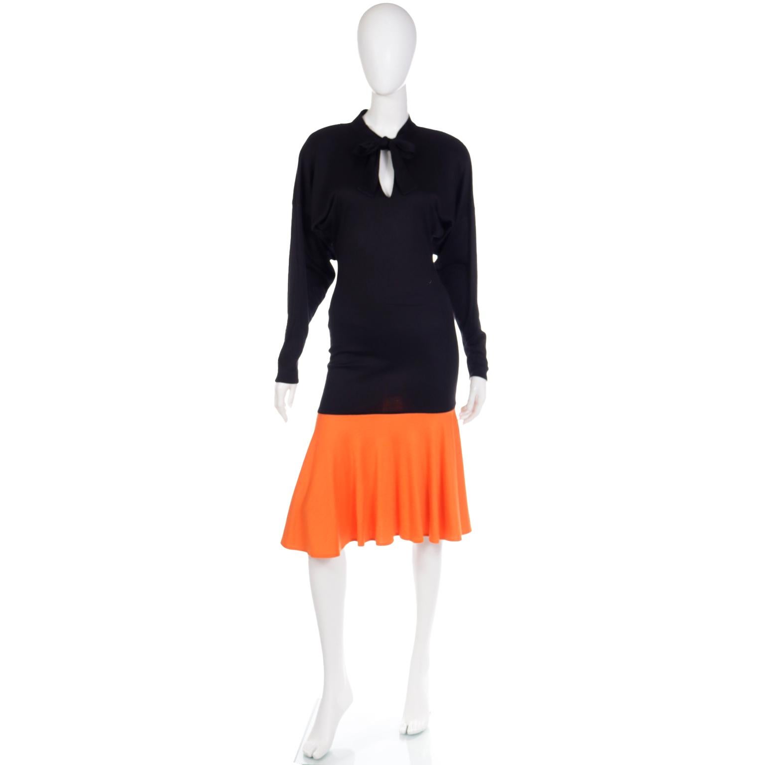Rare Patrick Kelly Paris F/W 1988 Black & Orange Color Block Vintage Dress In Excellent Condition For Sale In Portland, OR