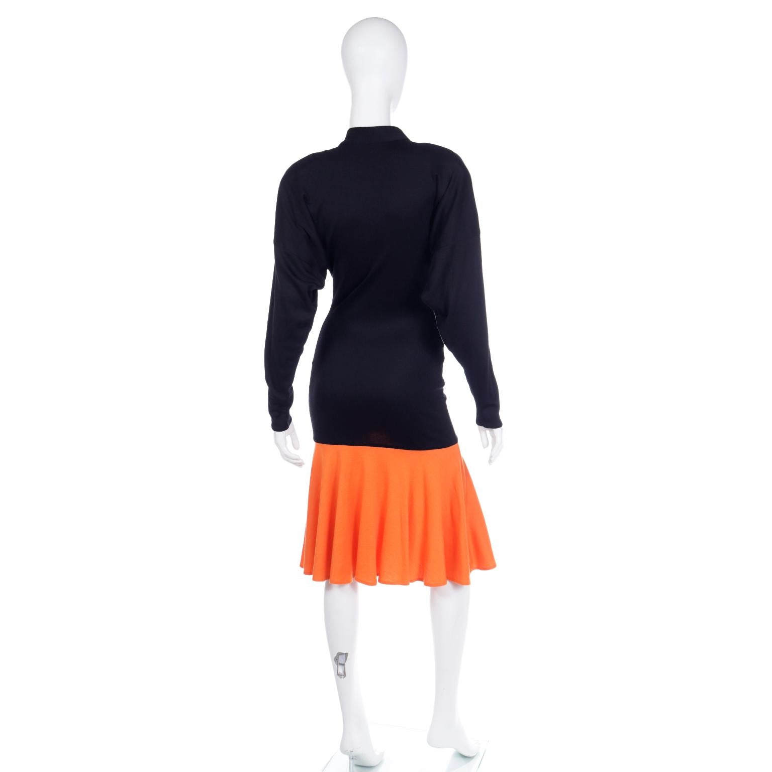 Rare Patrick Kelly Paris F/W 1988 Black & Orange Color Block Vintage Dress For Sale 1
