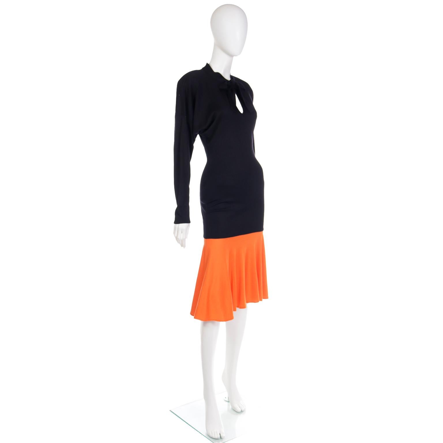 Women's Rare Patrick Kelly Paris F/W 1988 Black & Orange Color Block Vintage Dress For Sale