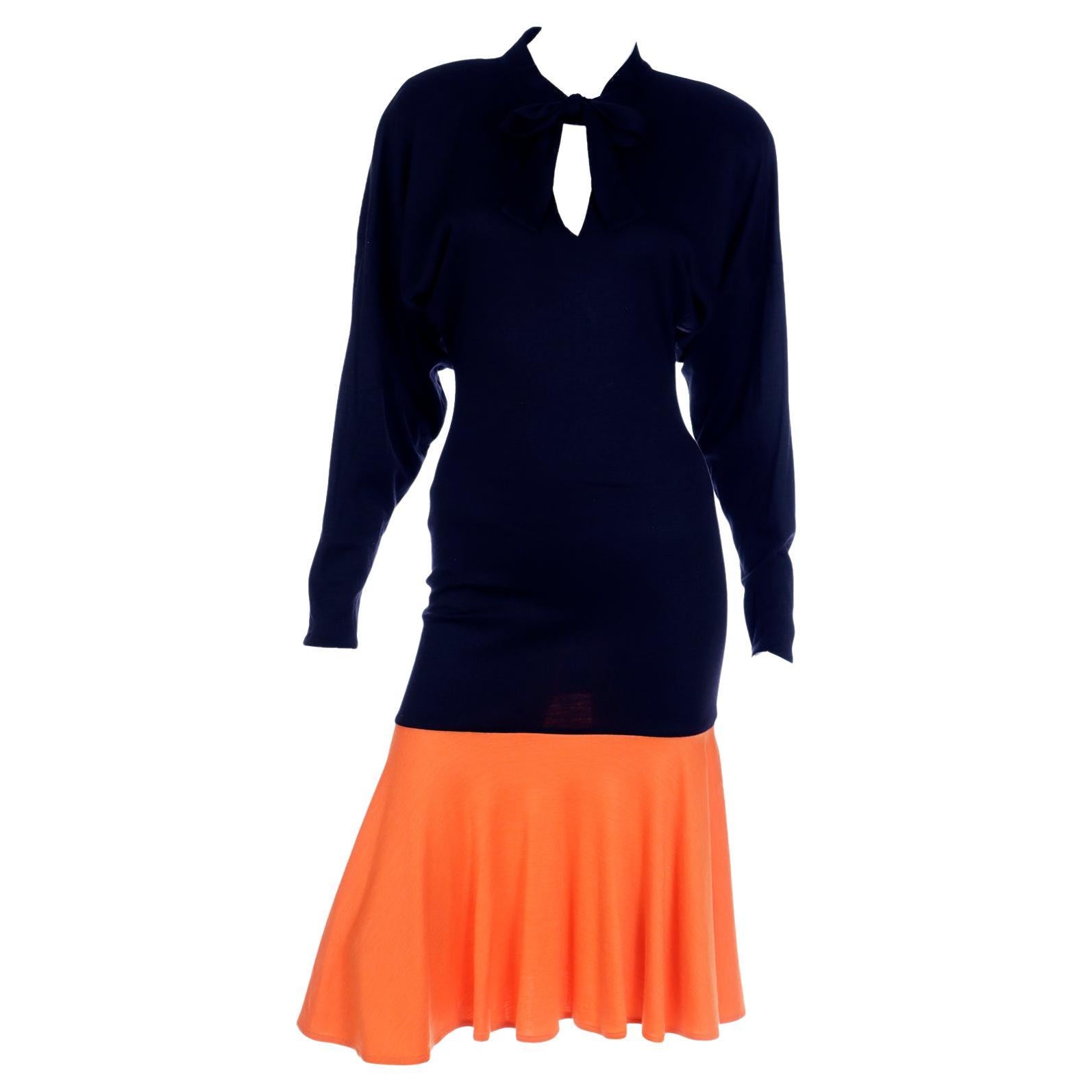 Rare Patrick Kelly Paris F/W 1988 Black & Orange Color Block Vintage Dress For Sale