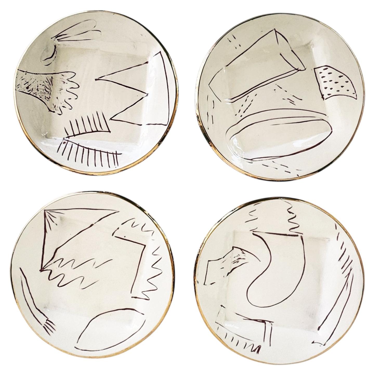 Rare Patrick Loughran Ceramic Abstract Unique Set of Plates, Signed, 1984 For Sale