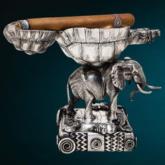 Rare Patrick Mavros Sterling Silver Elephant and Tortoise Ashtray c. 2005