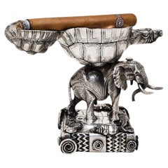 Rare Patrick Mavros Sterling Silver Elephant and Tortoise Ashtray c. 2005