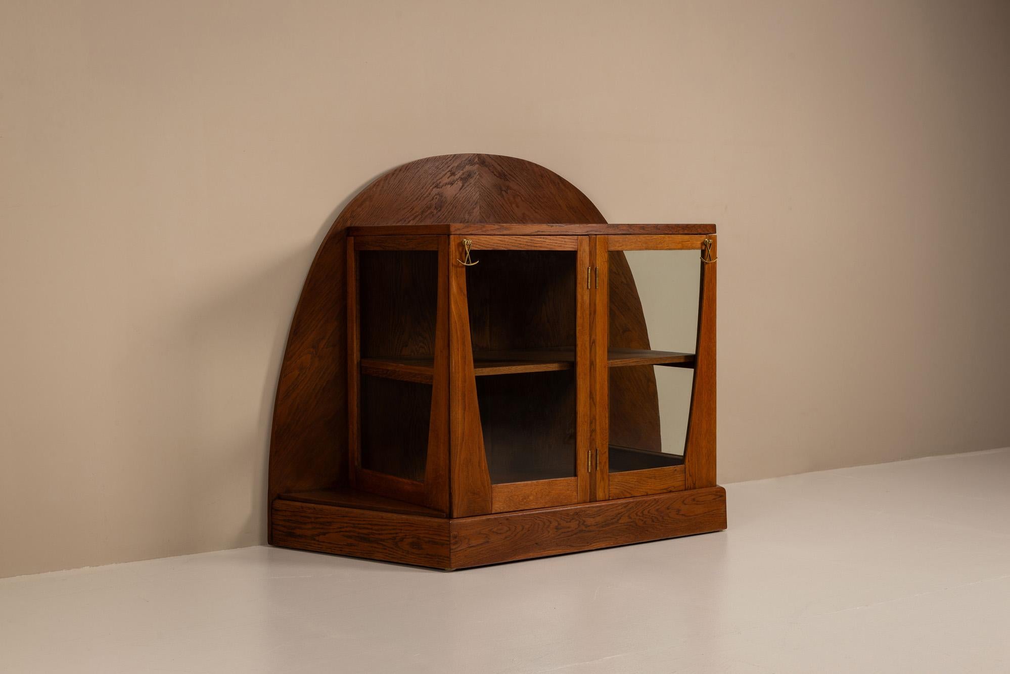 Dutch Rare Paul Bromberg Oak Tea Cabinet Amsterdam School, The Netherlands 1918 For Sale
