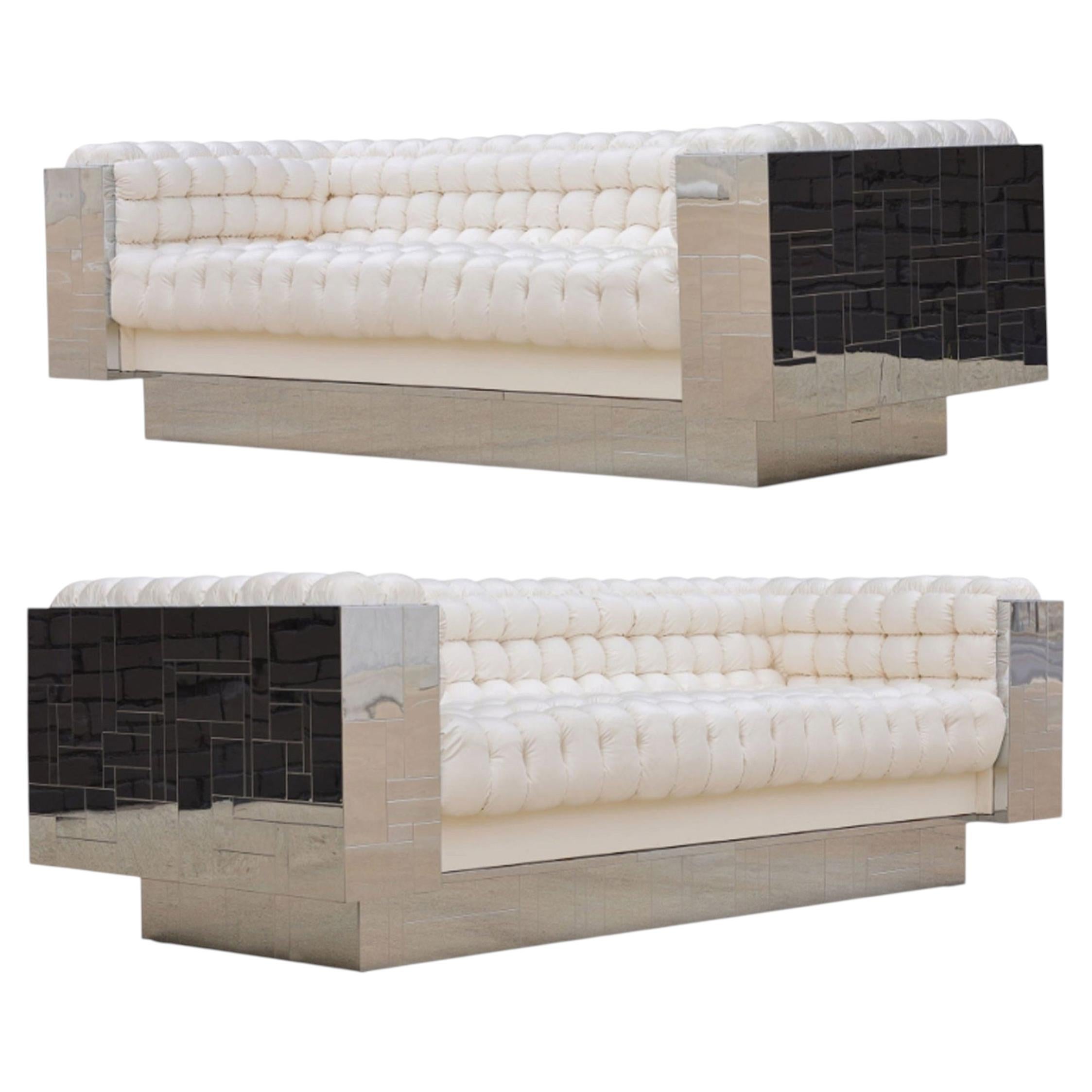 Rare Paul Evans Biscuit Tufted Cityscape Sofas, Signed For Sale