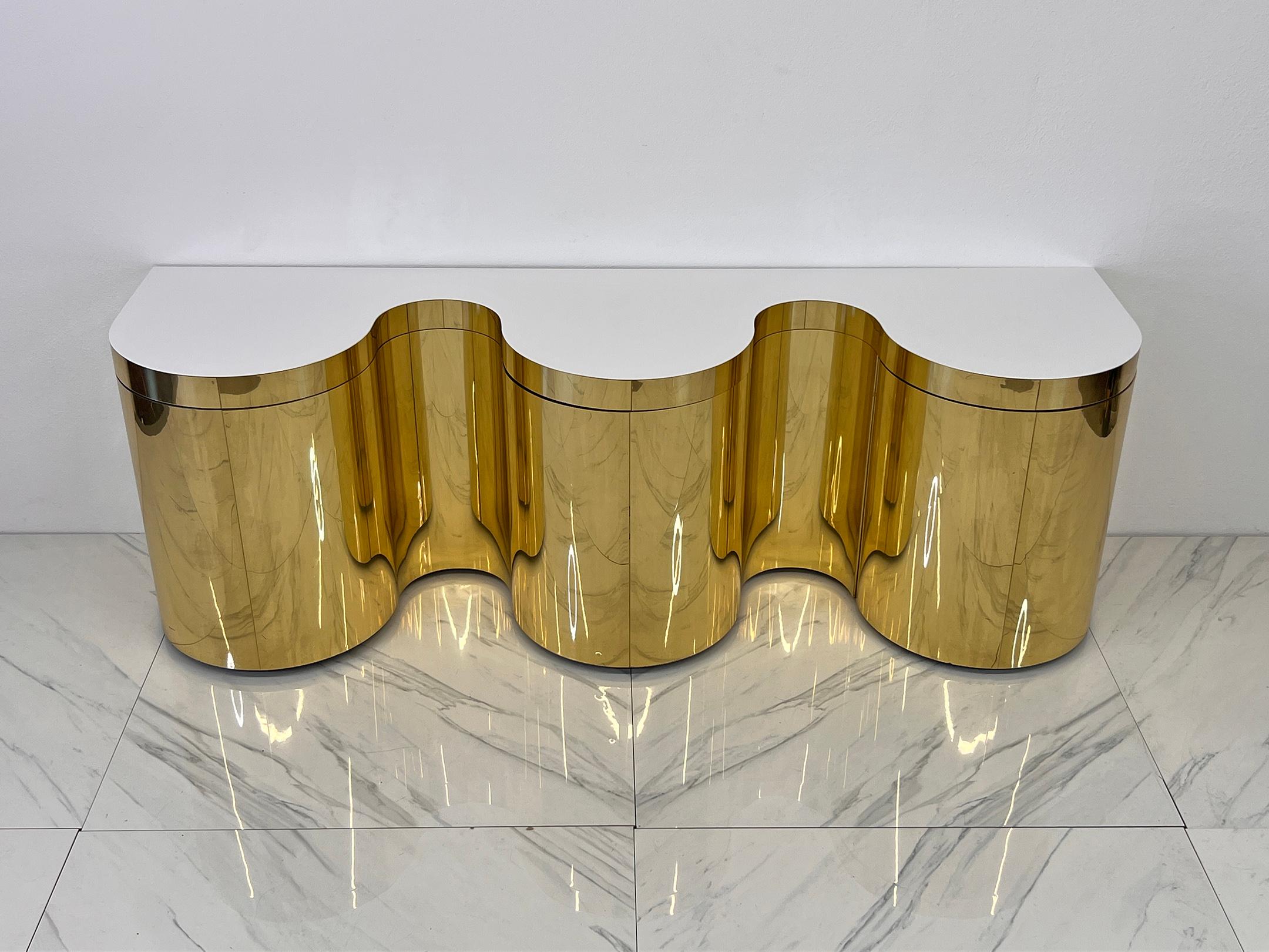 Important Rare Paul Evans, Cylindrical Console, Wavy Front Credenza C. 1980's For Sale 4