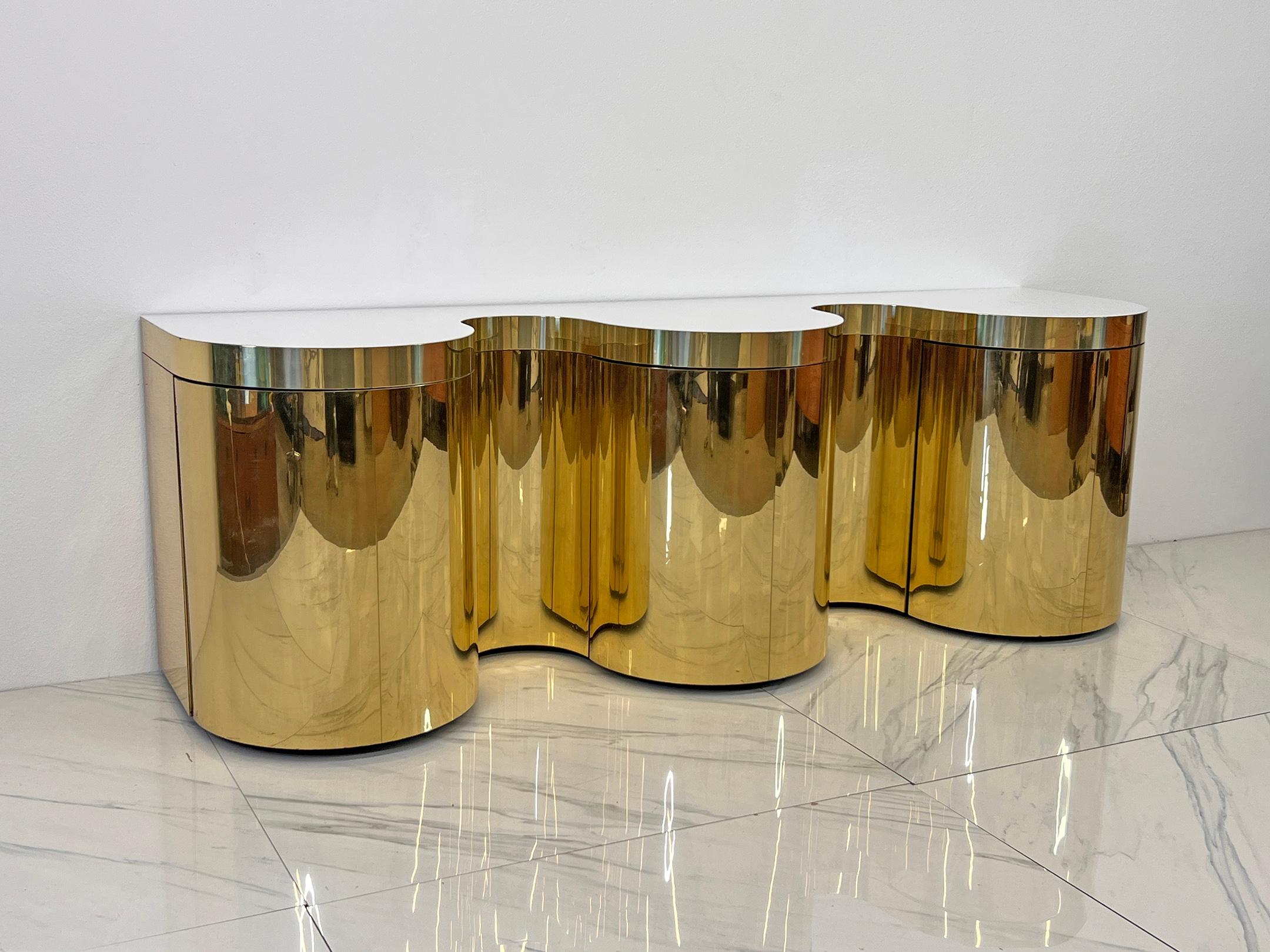 Important Rare Paul Evans, Cylindrical Console, Wavy Front Credenza C. 1980's For Sale 5