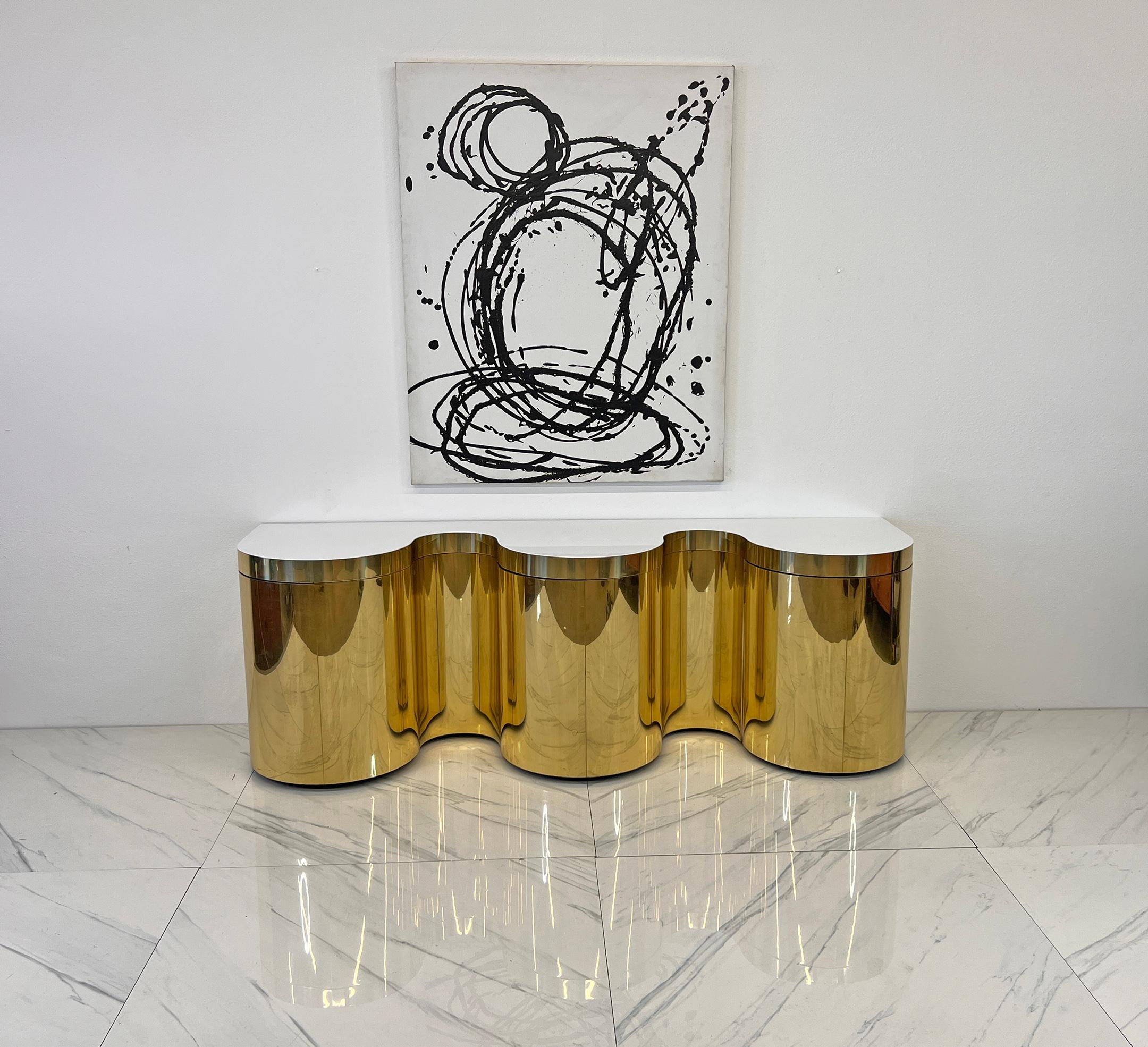 Important Rare Paul Evans, Cylindrical Console, Wavy Front Credenza C. 1980's For Sale 7