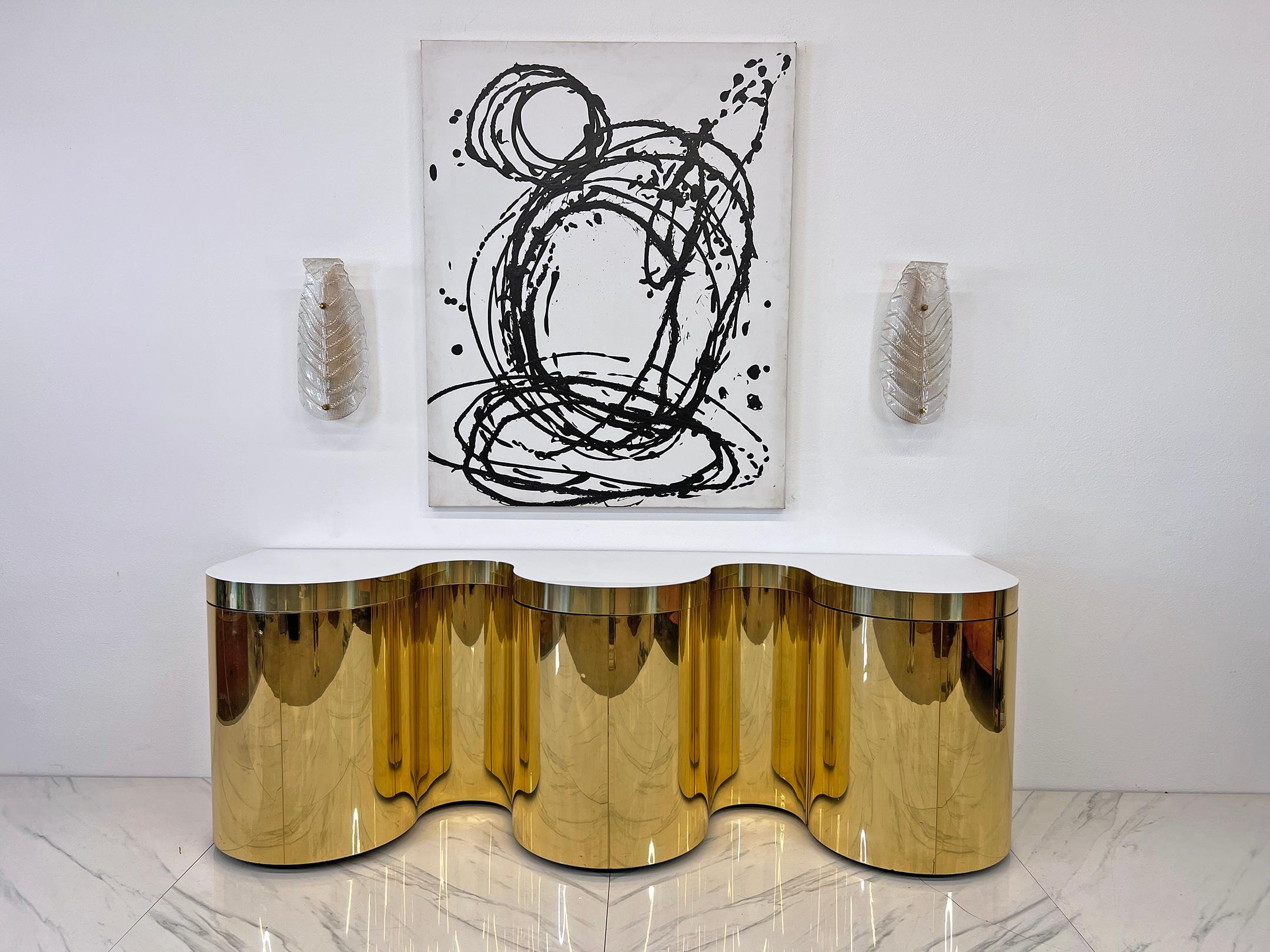 Important Rare Paul Evans, Cylindrical Console, Wavy Front Credenza C. 1980's For Sale 8