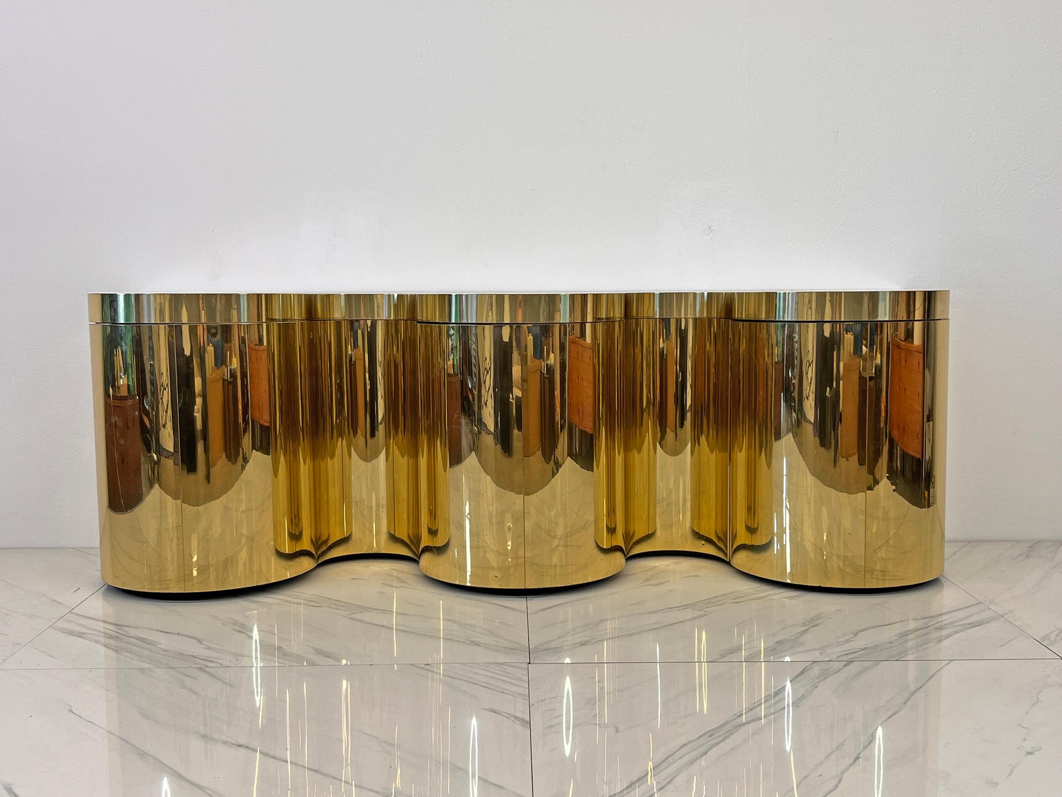 Mid-Century Modern Important Rare Paul Evans, Cylindrical Console, Wavy Front Credenza C. 1980's For Sale