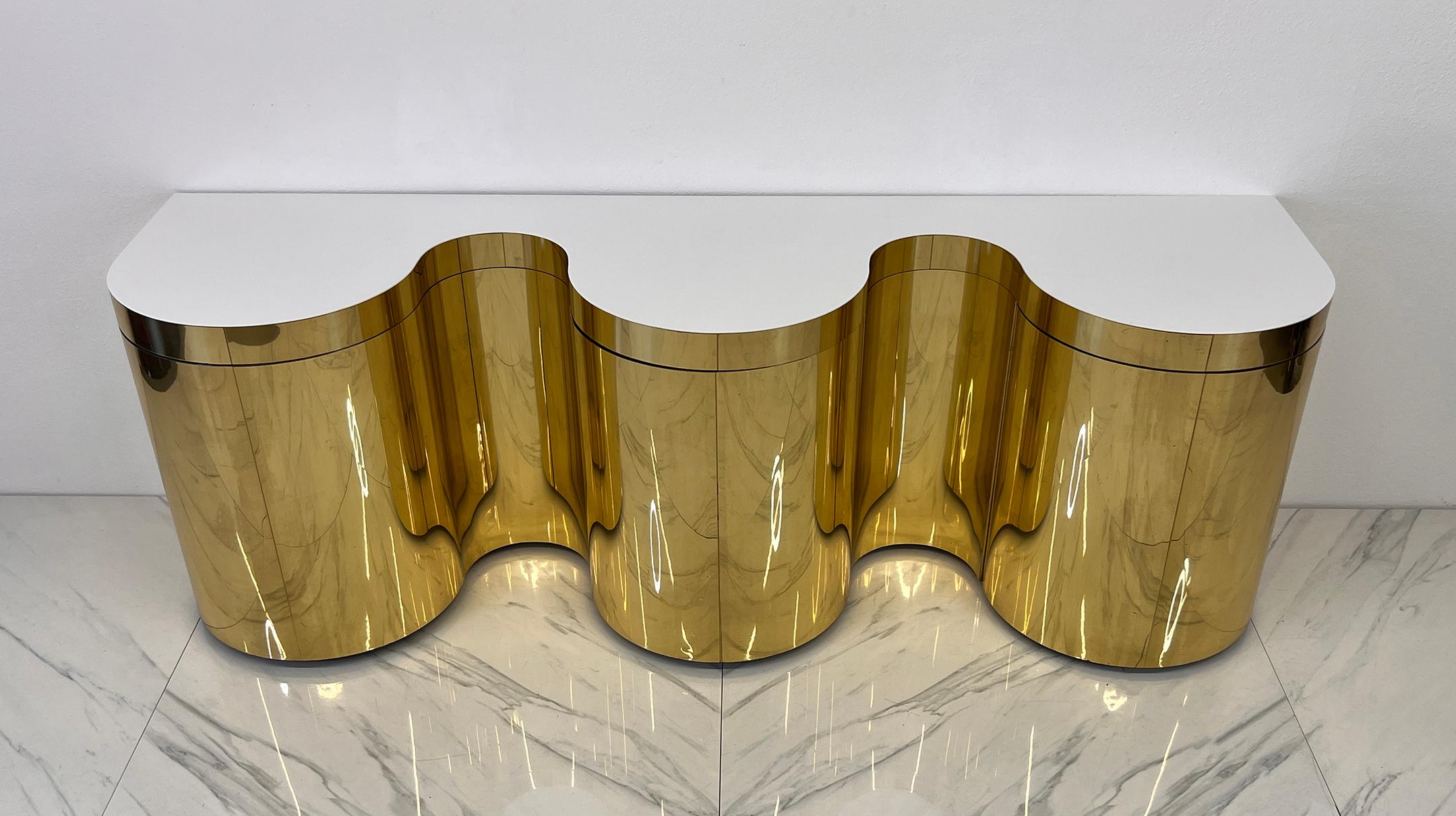 American Important Rare Paul Evans, Cylindrical Console, Wavy Front Credenza C. 1980's For Sale
