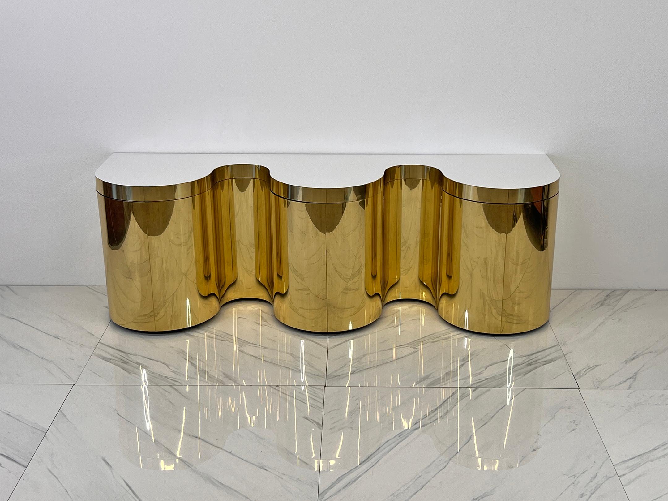 Important Rare Paul Evans, Cylindrical Console, Wavy Front Credenza C. 1980's In Good Condition For Sale In Culver City, CA