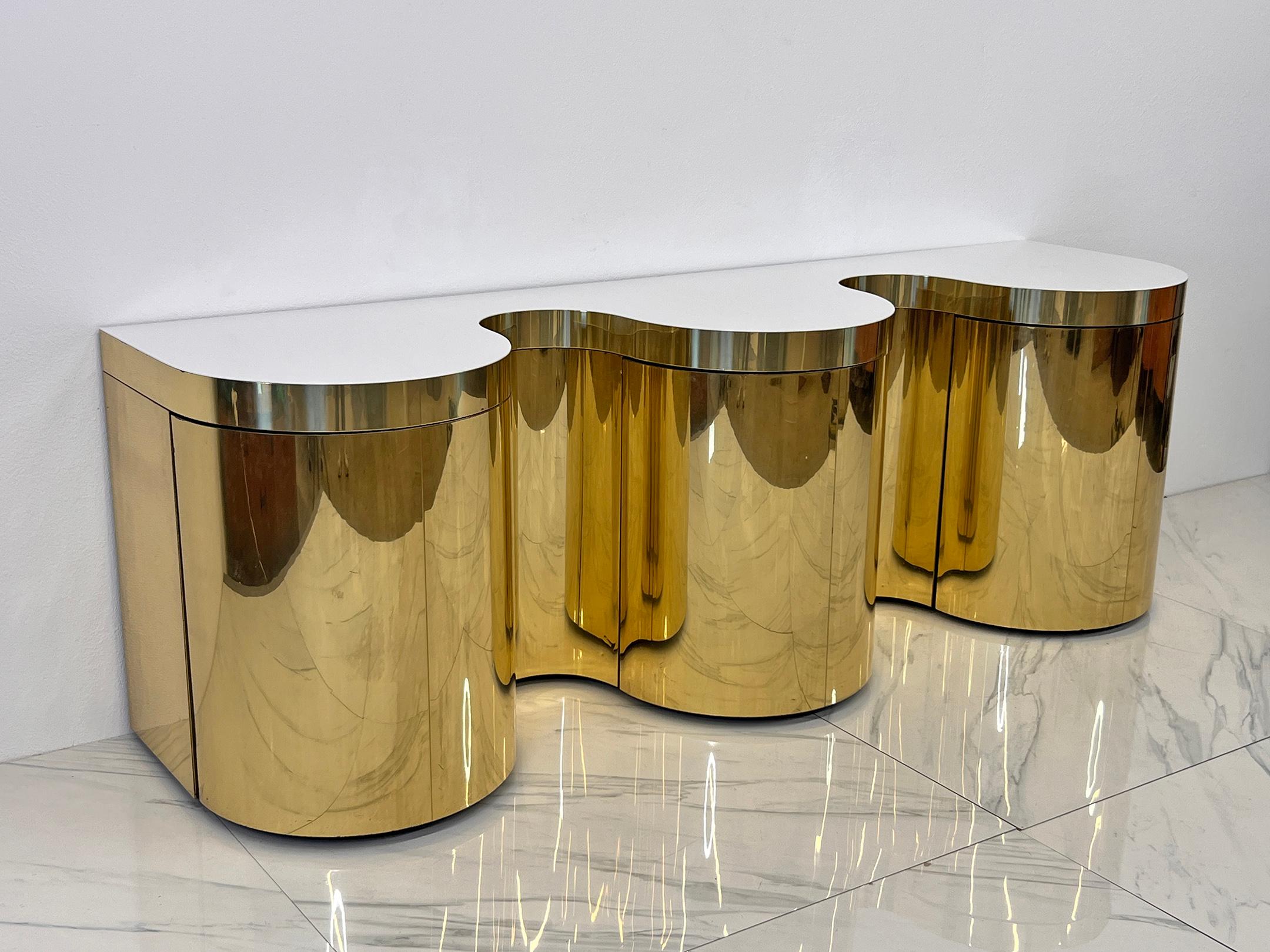 Late 20th Century Important Rare Paul Evans, Cylindrical Console, Wavy Front Credenza C. 1980's For Sale