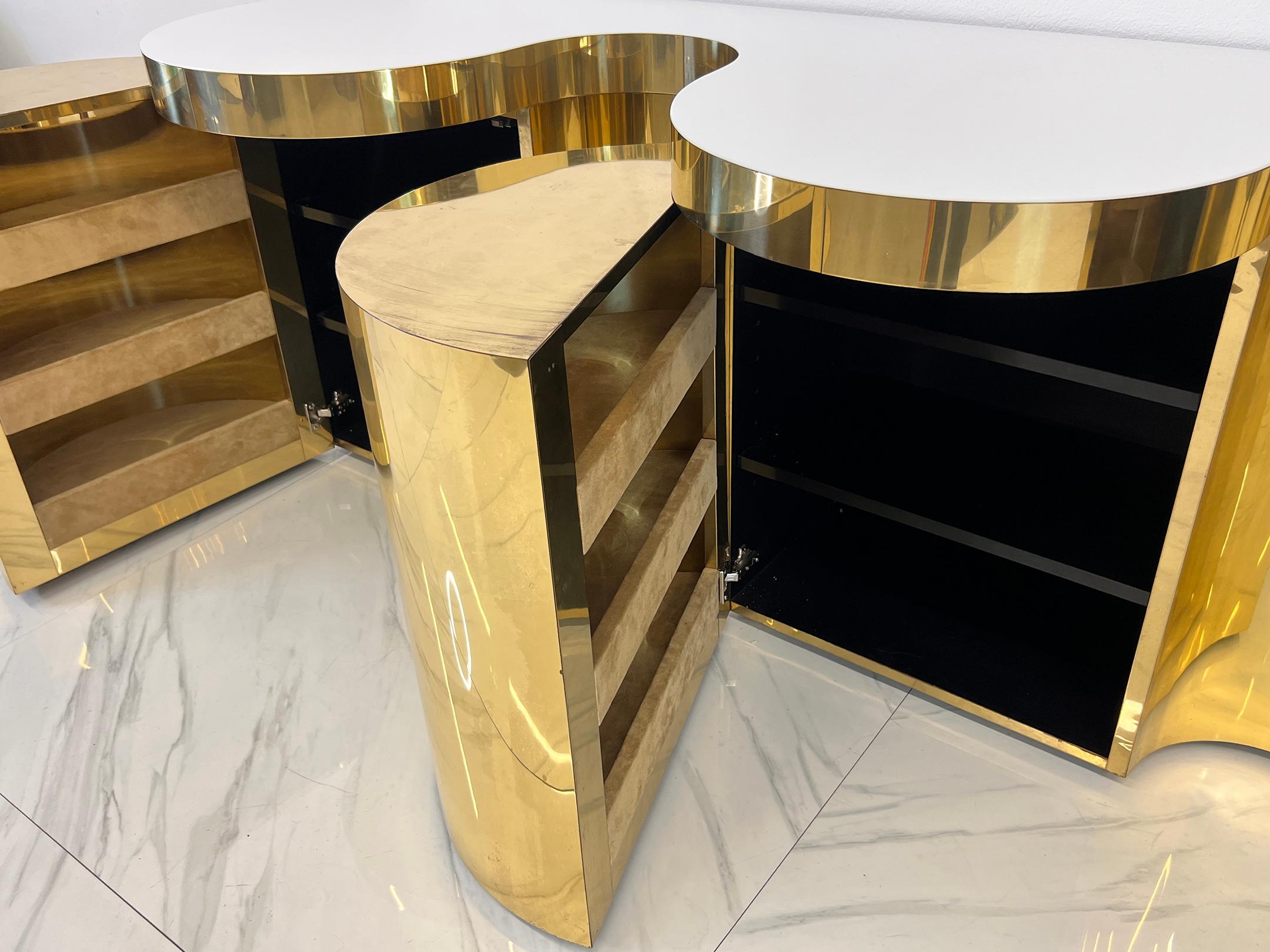 Brass Important Rare Paul Evans, Cylindrical Console, Wavy Front Credenza C. 1980's For Sale