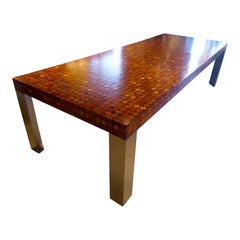 Rare Paul Evans Marquetry and Stainless Steel Rectangular Dining Table