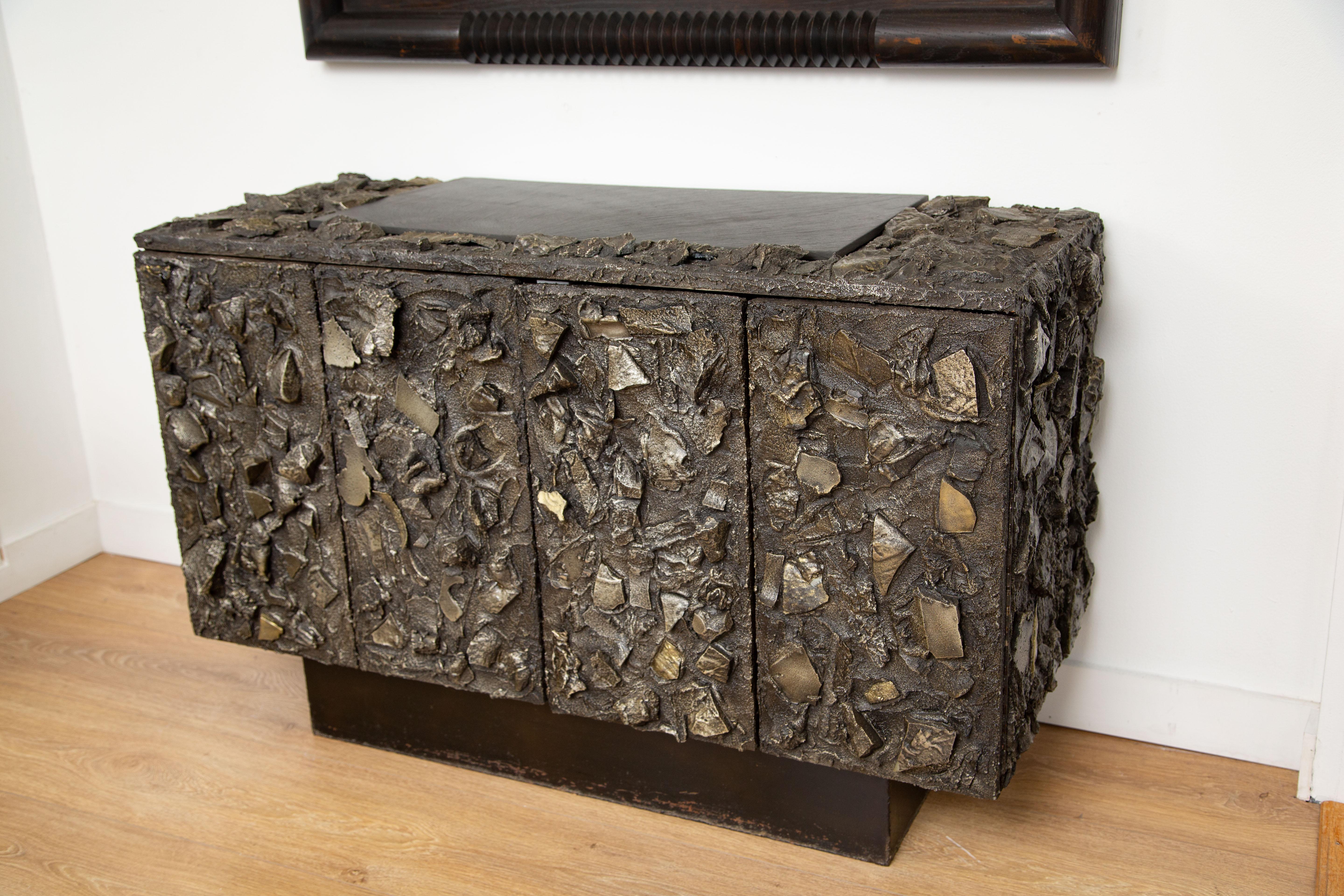 American Rare Paul Evans Sculpted Bronze Brutalist Sideboard, USA, 1968