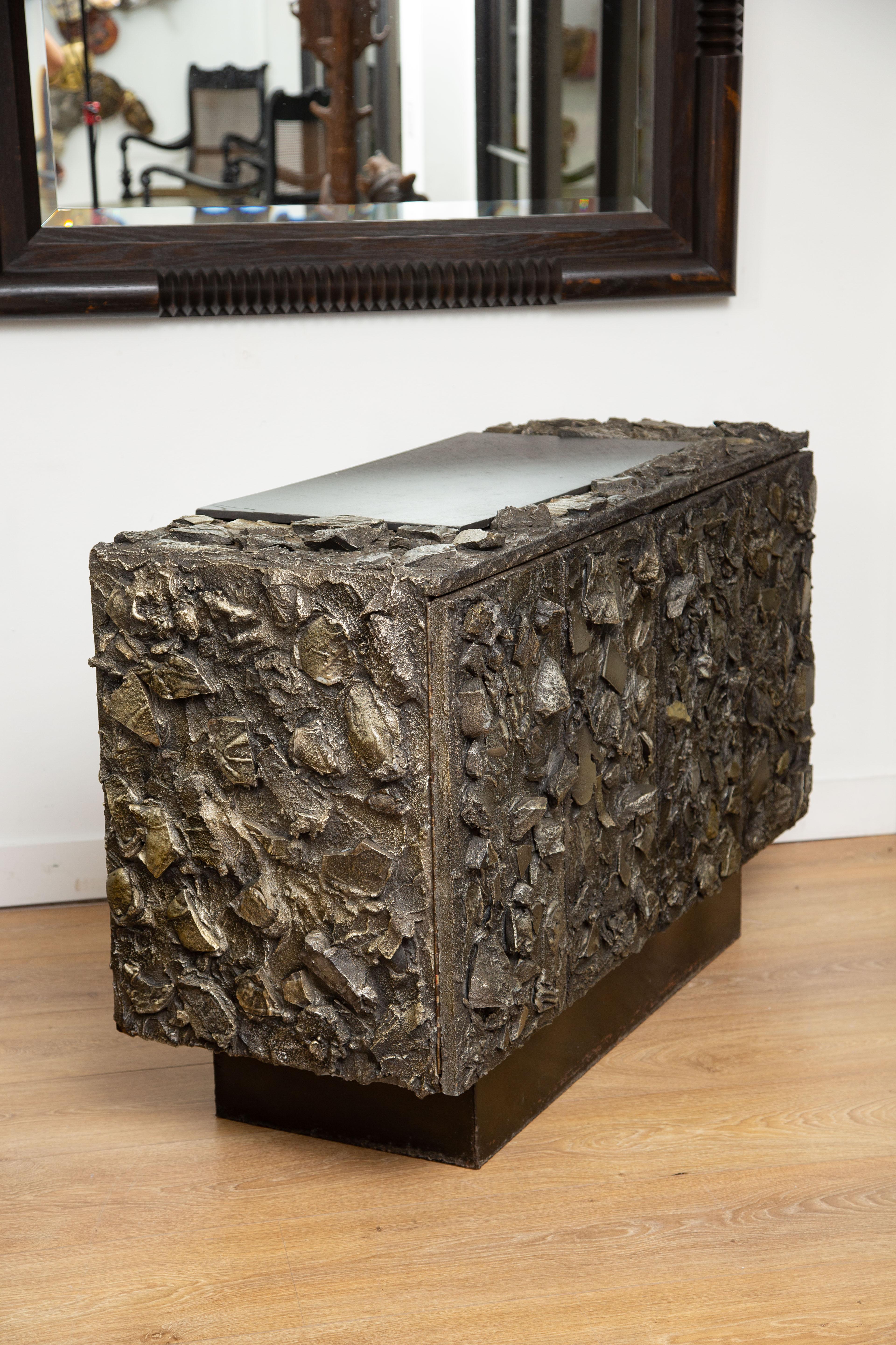 Appliqué Rare Paul Evans Sculpted Bronze Brutalist Sideboard, USA, 1968