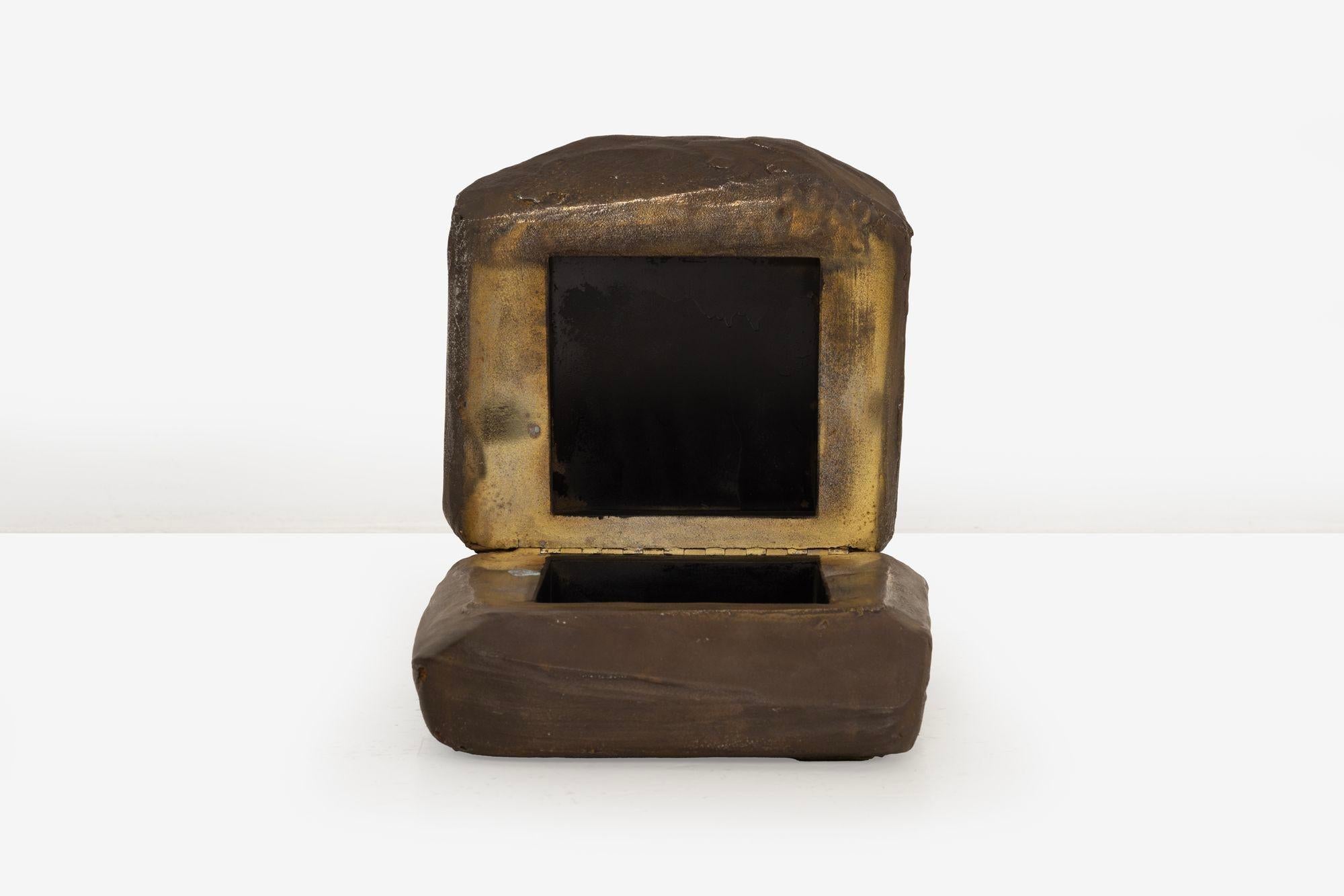 American Rare Paul Evans Sculpted Bronze Resin Hinged Box For Sale