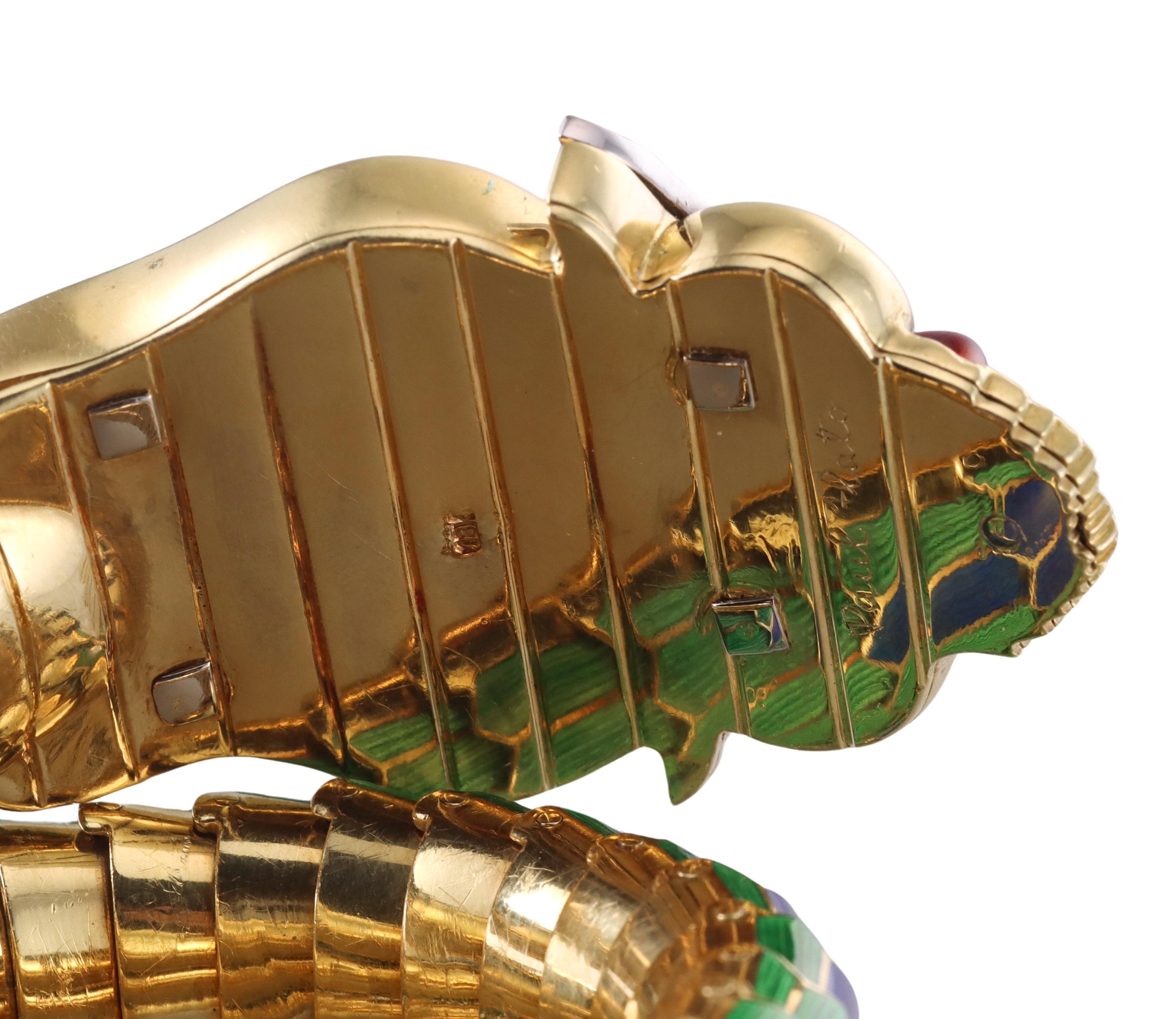 Rare Paul Flato Enamel Diamond Gold Dragon Wrap Bracelet For Sale 1