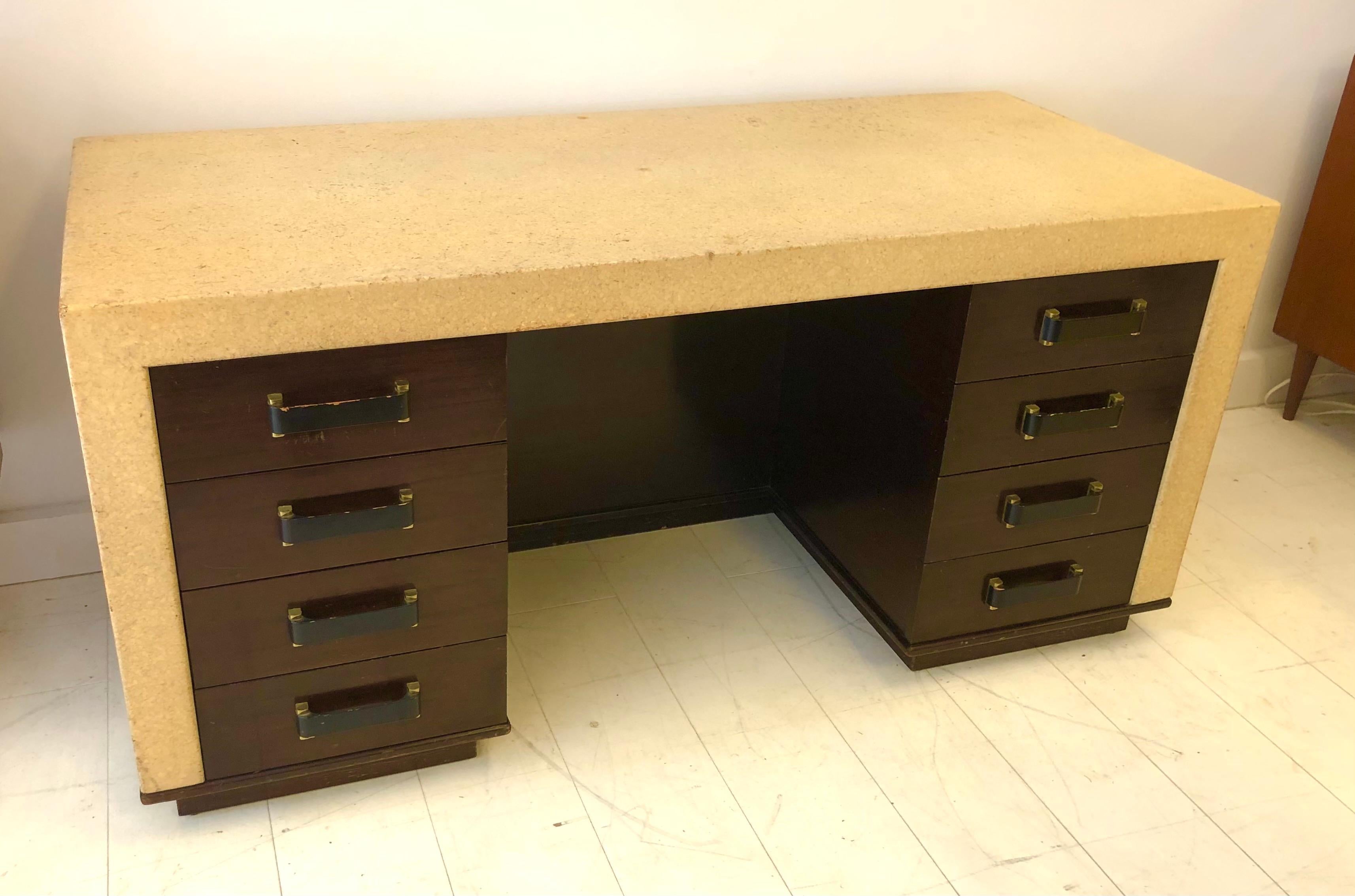 Mid-Century Modern Rare bureau à trou de genou Paul Frankl en liège et acajou en vente