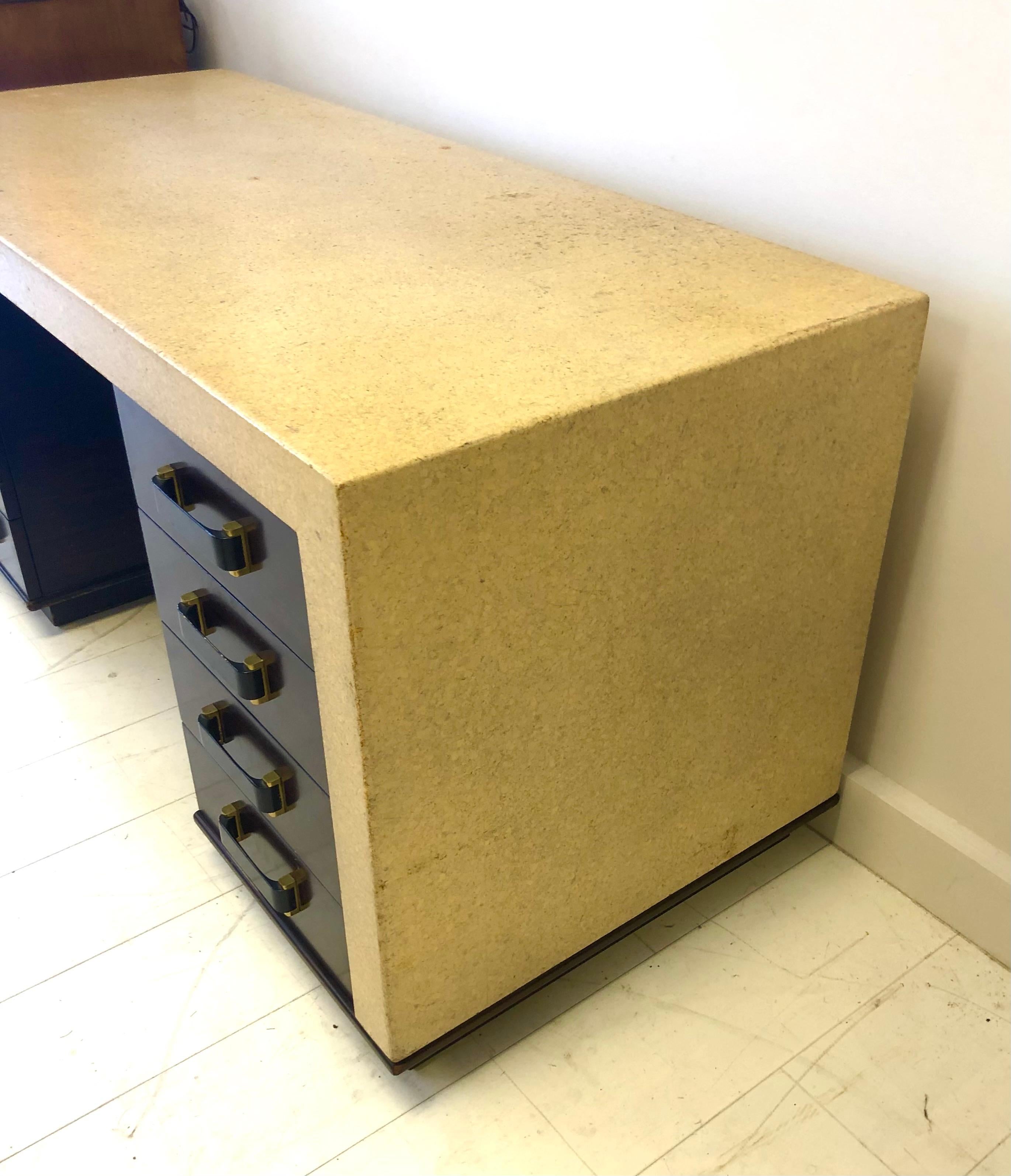 Rare Paul Frankl Cork and Mahogany Kneehole Desk In Good Condition For Sale In Brooklyn, NY