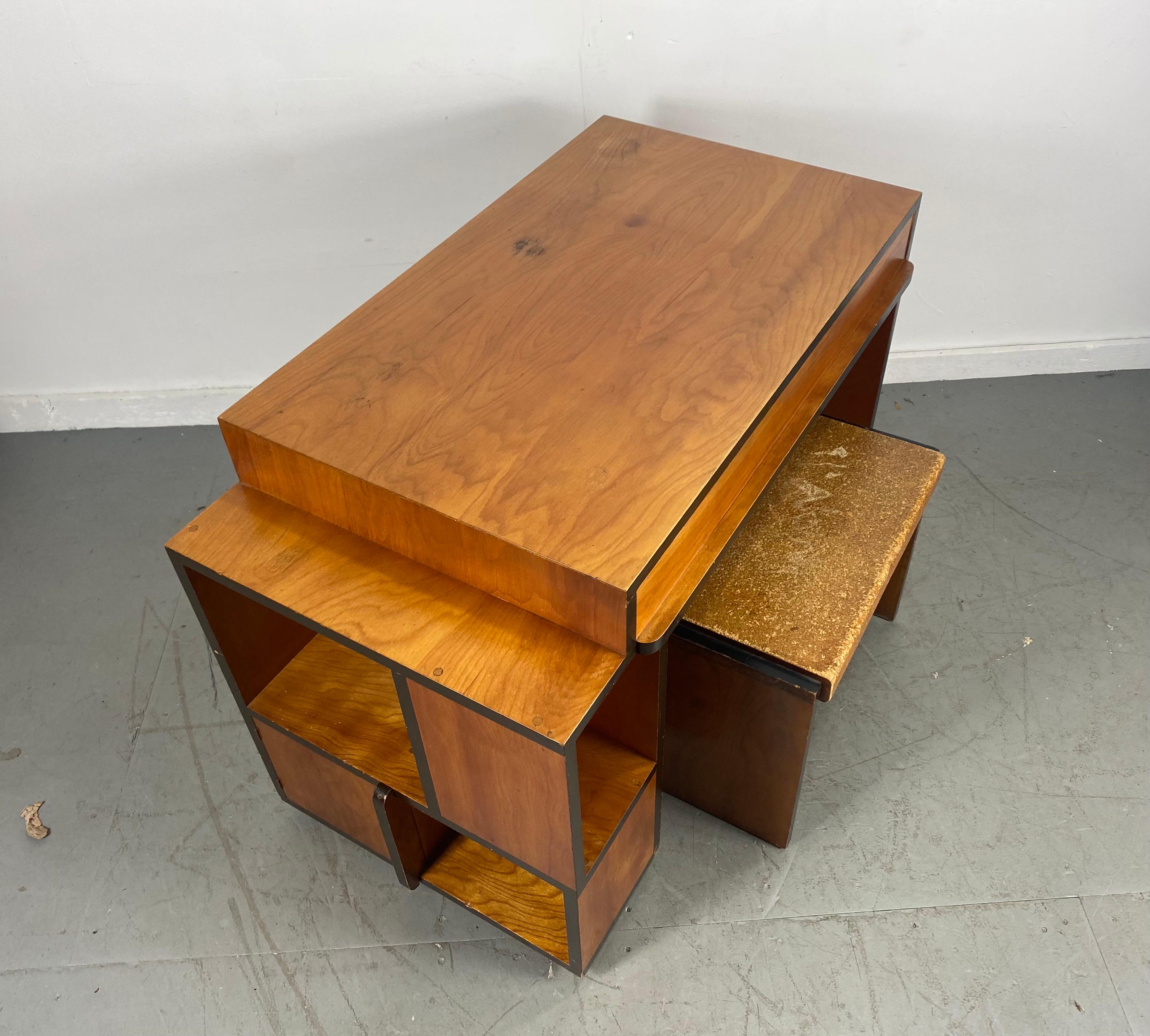 Wood Rare Paul Frankl Skyscraper Desk / Bench, Art Deco, Modernist, Cubist For Sale