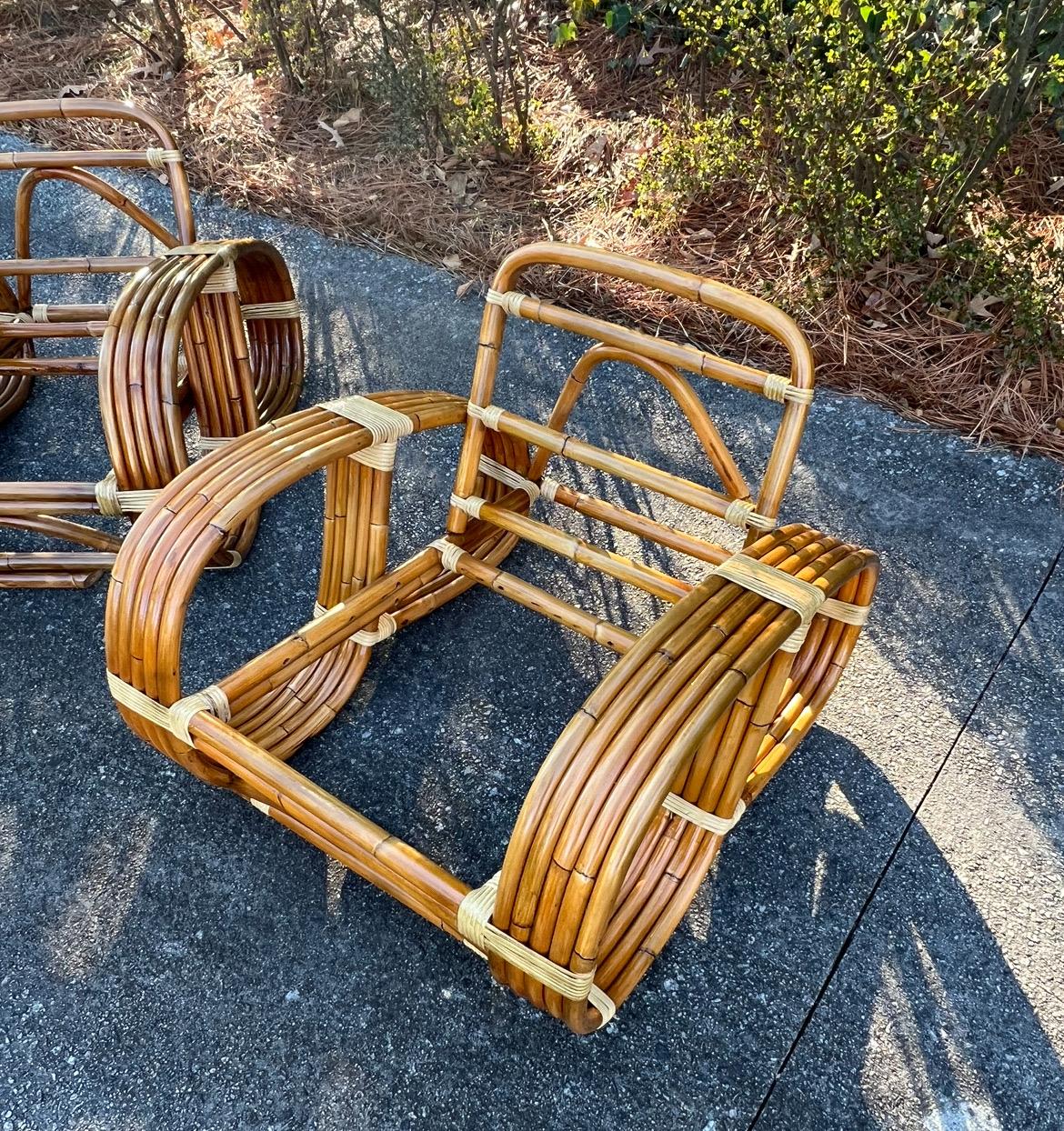 Mid-20th Century Exquisite Vintage Paul Frankl Style 5-Strand Rattan Cane Art Deco Club Chairs