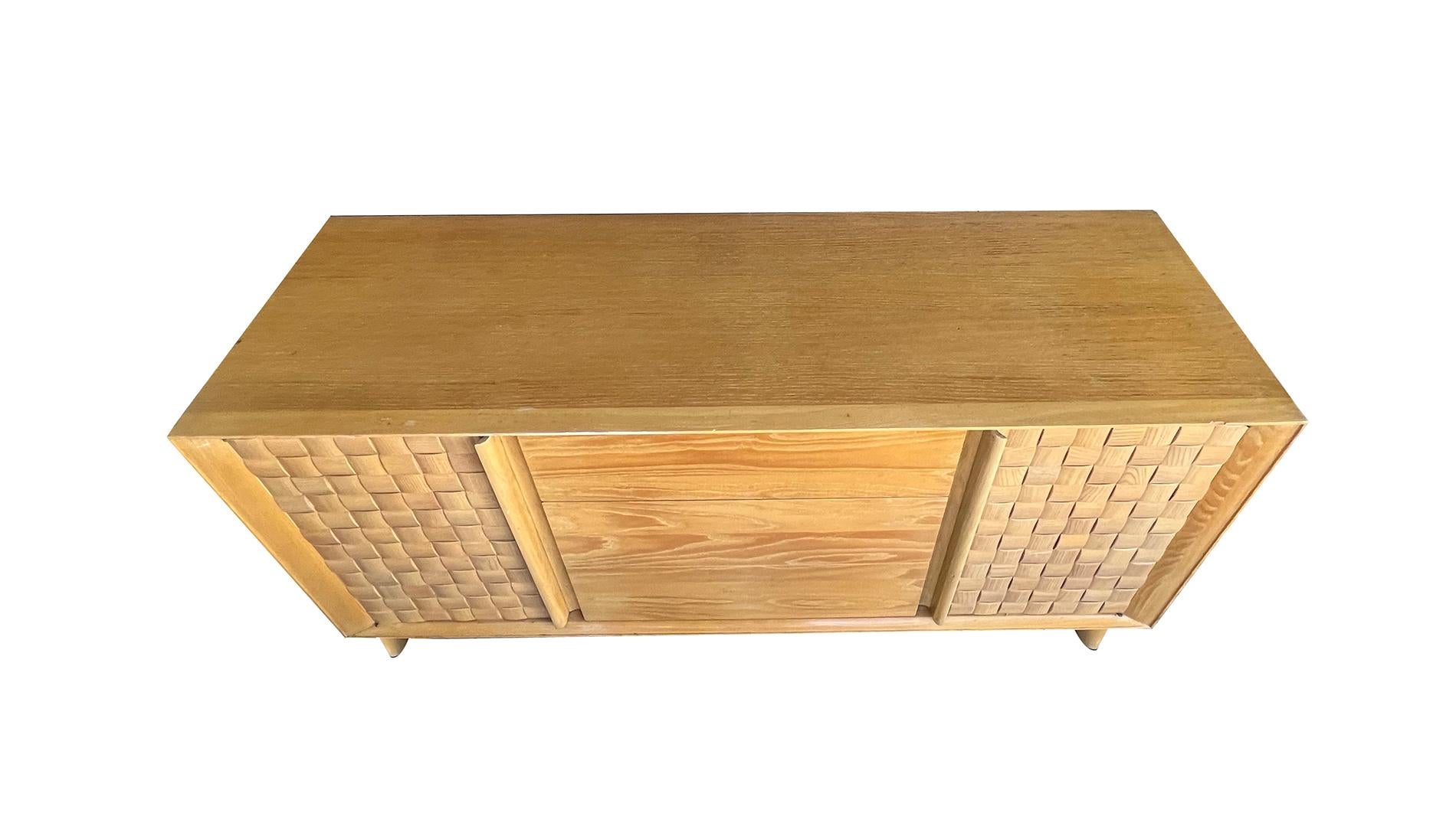 Mid-Century Modern Rare Paul László for Brown-Saltman Basket Weave Sideboard/Credenza For Sale