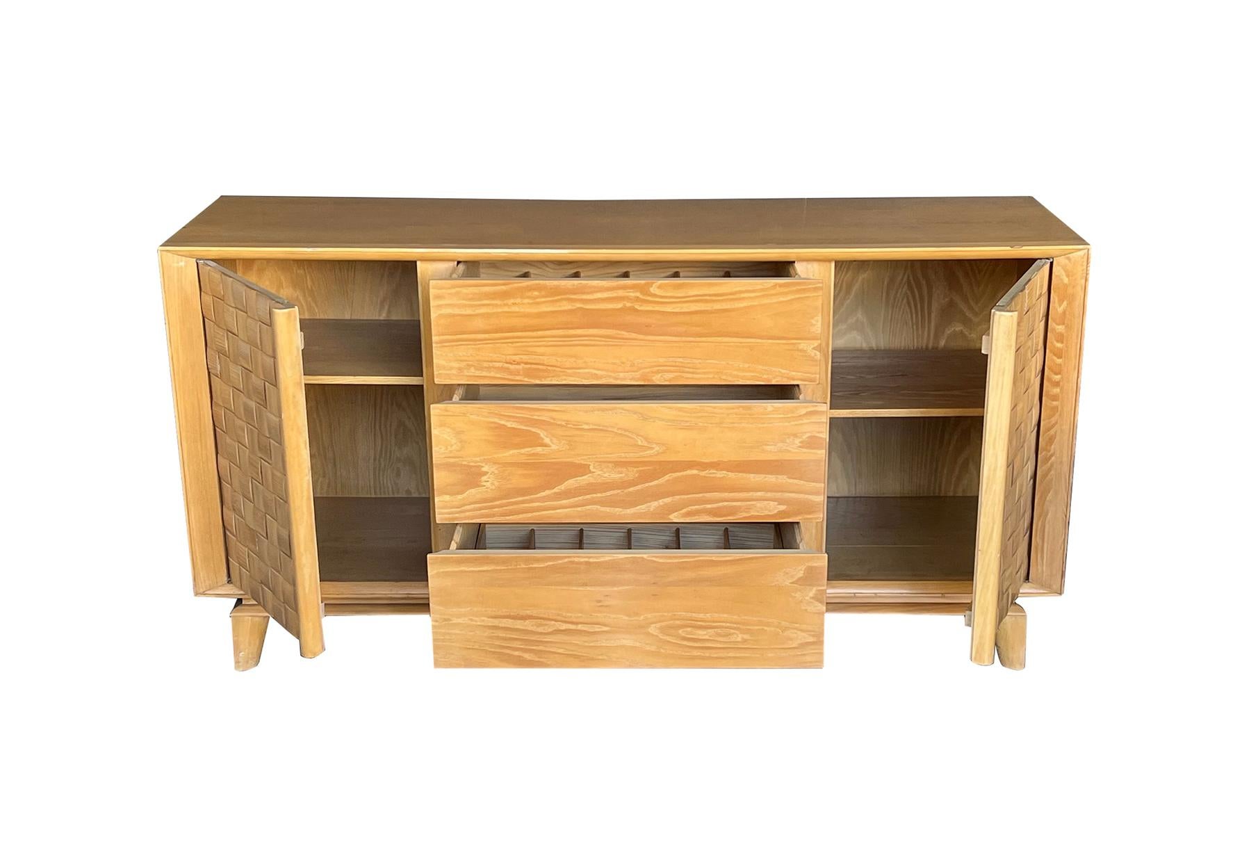 Machine-Made Rare Paul László for Brown-Saltman Basket Weave Sideboard/Credenza For Sale