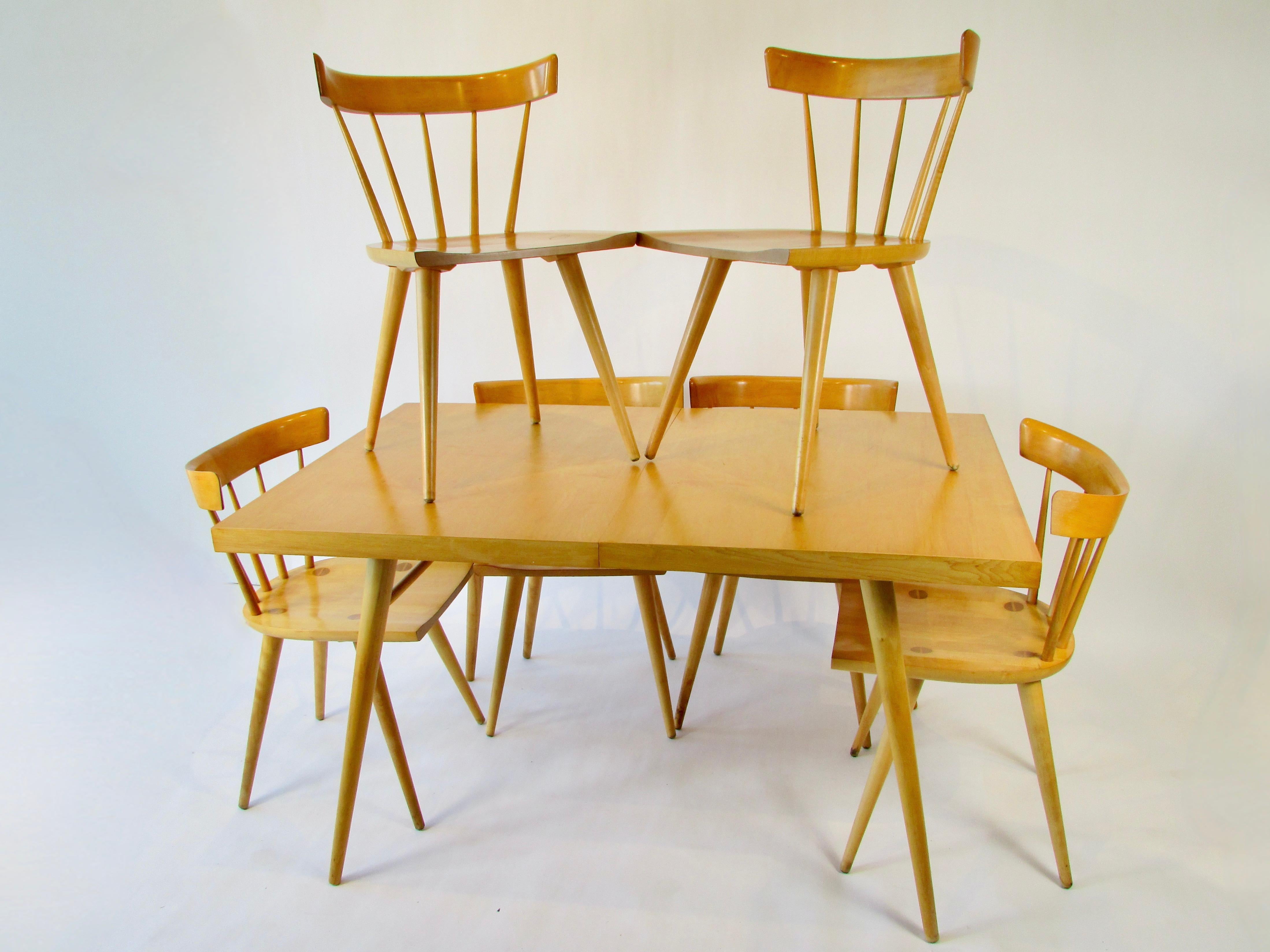 American Rare Paul McCobb Blonde Planner Group Extension Table with Six Chairs For Sale