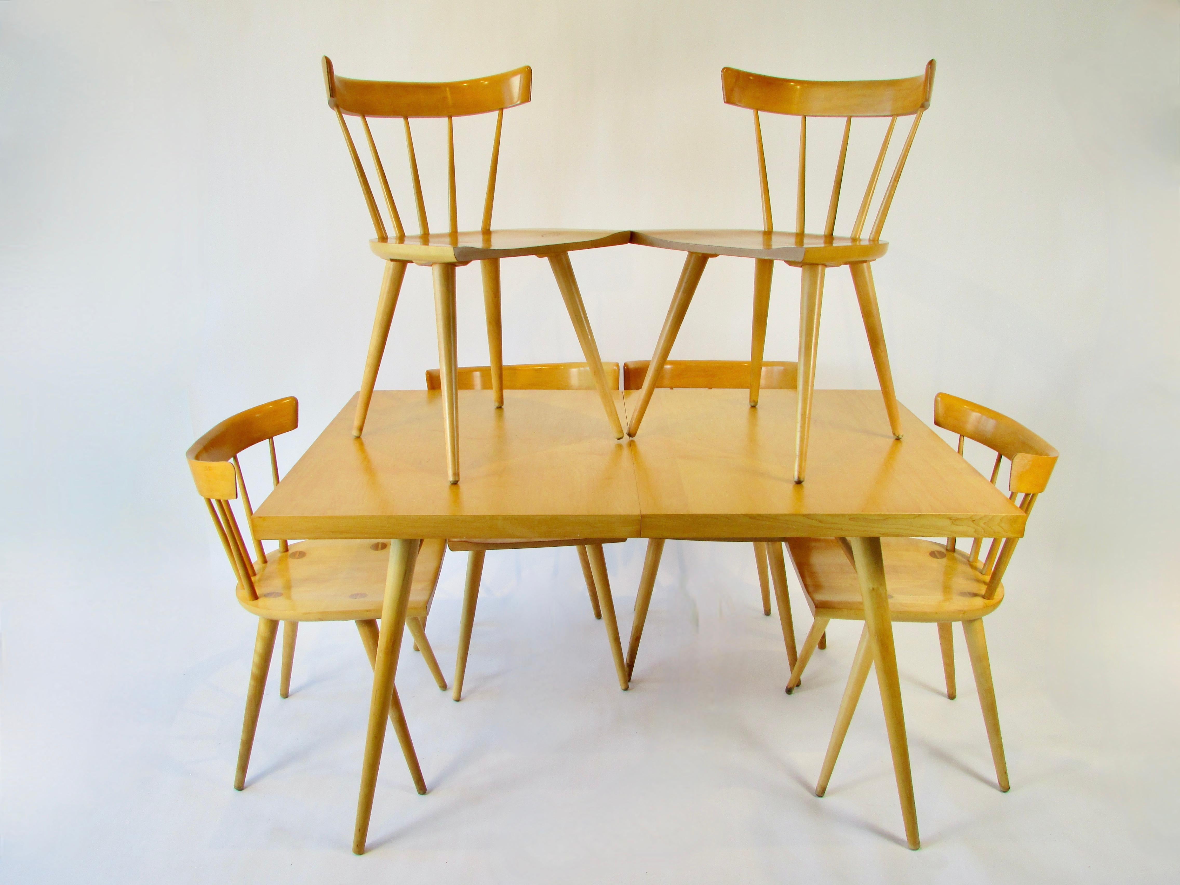 Lacquered Rare Paul McCobb Blonde Planner Group Extension Table with Six Chairs For Sale