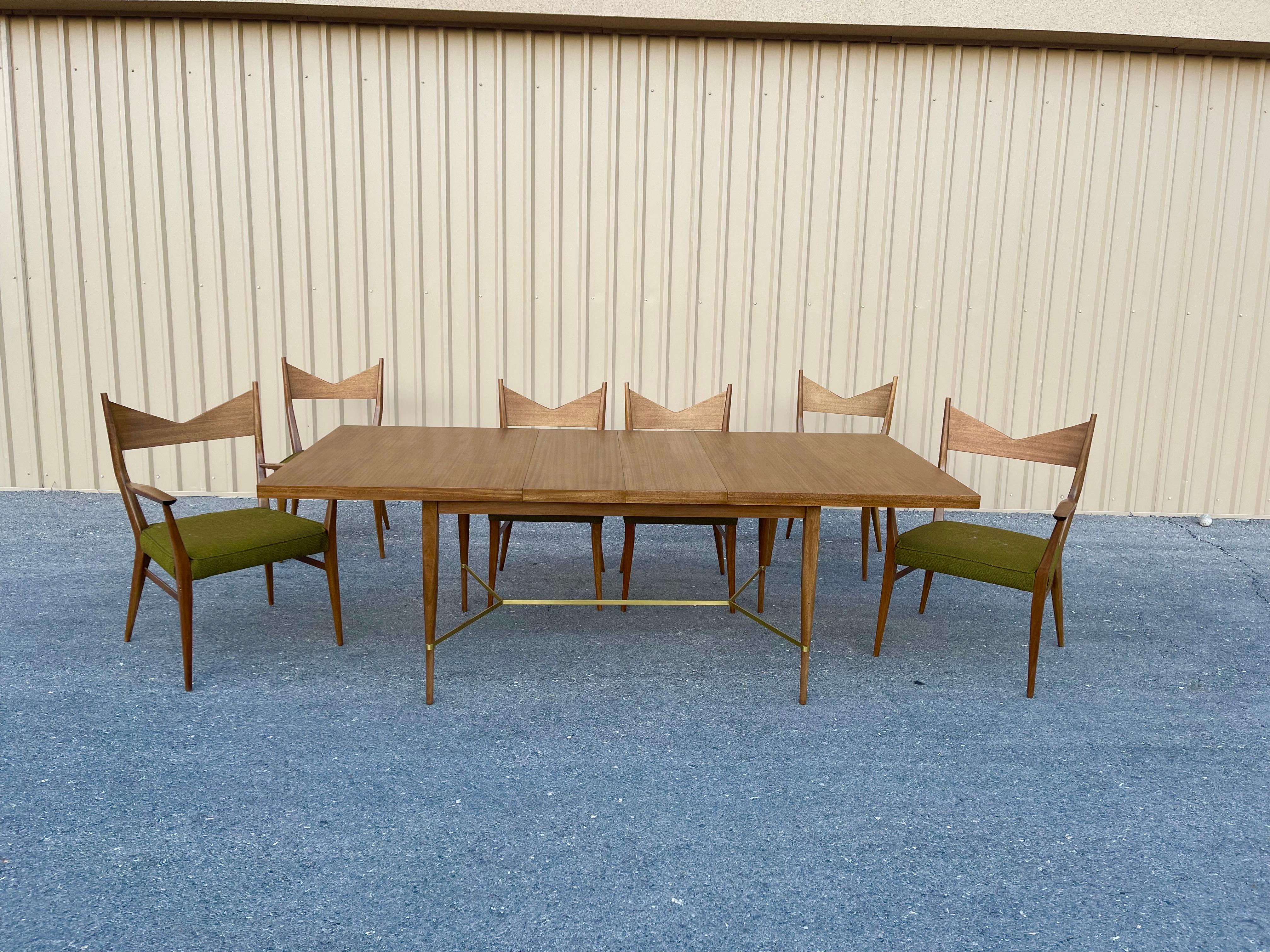 Rare Paul McCobb for Calvin Dining Brass X Stretcher Table & 6 Bowtie Chairs 7