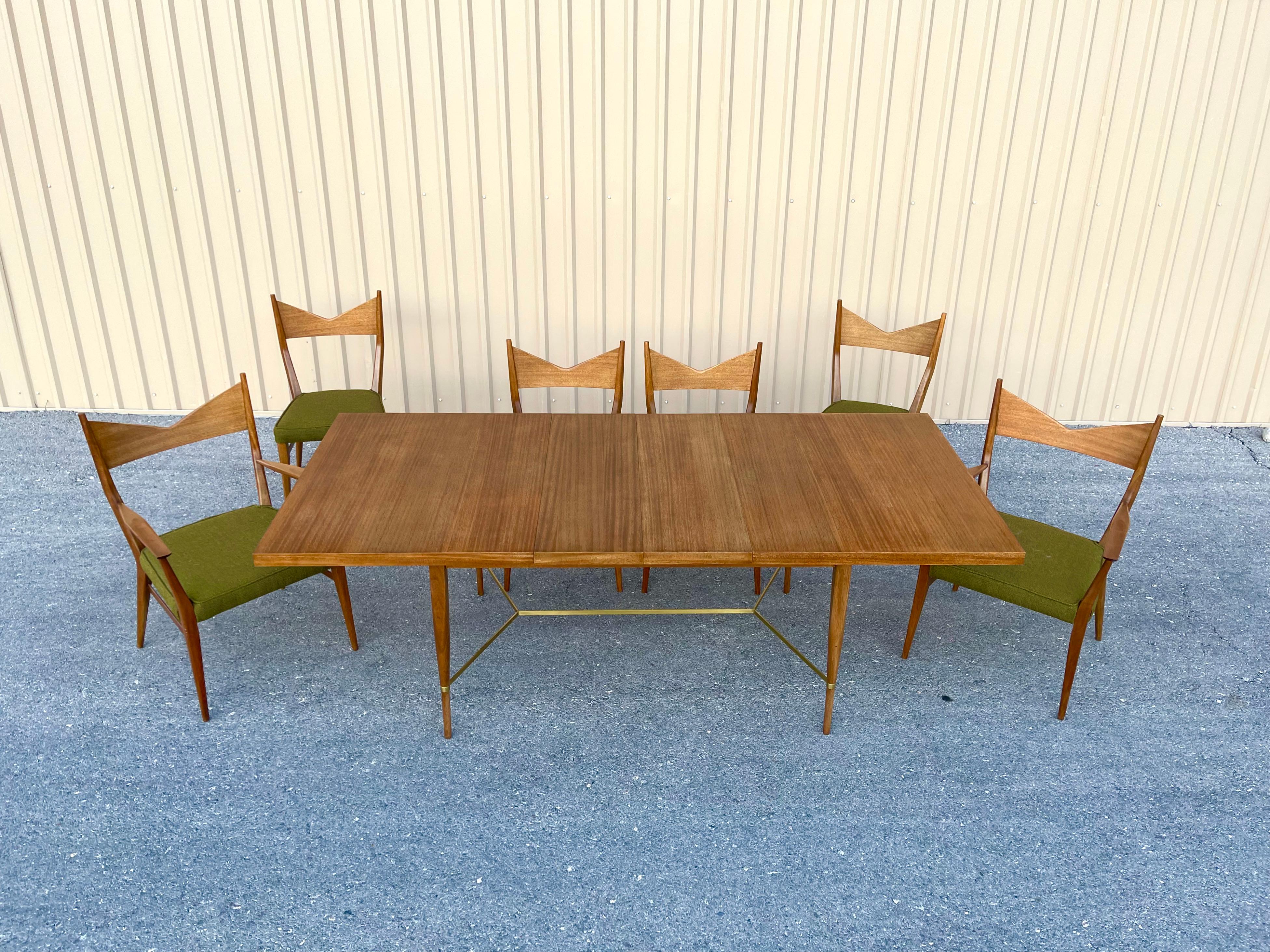 Rare Paul McCobb for Calvin Dining Brass X Stretcher Table & 6 Bowtie Chairs 10