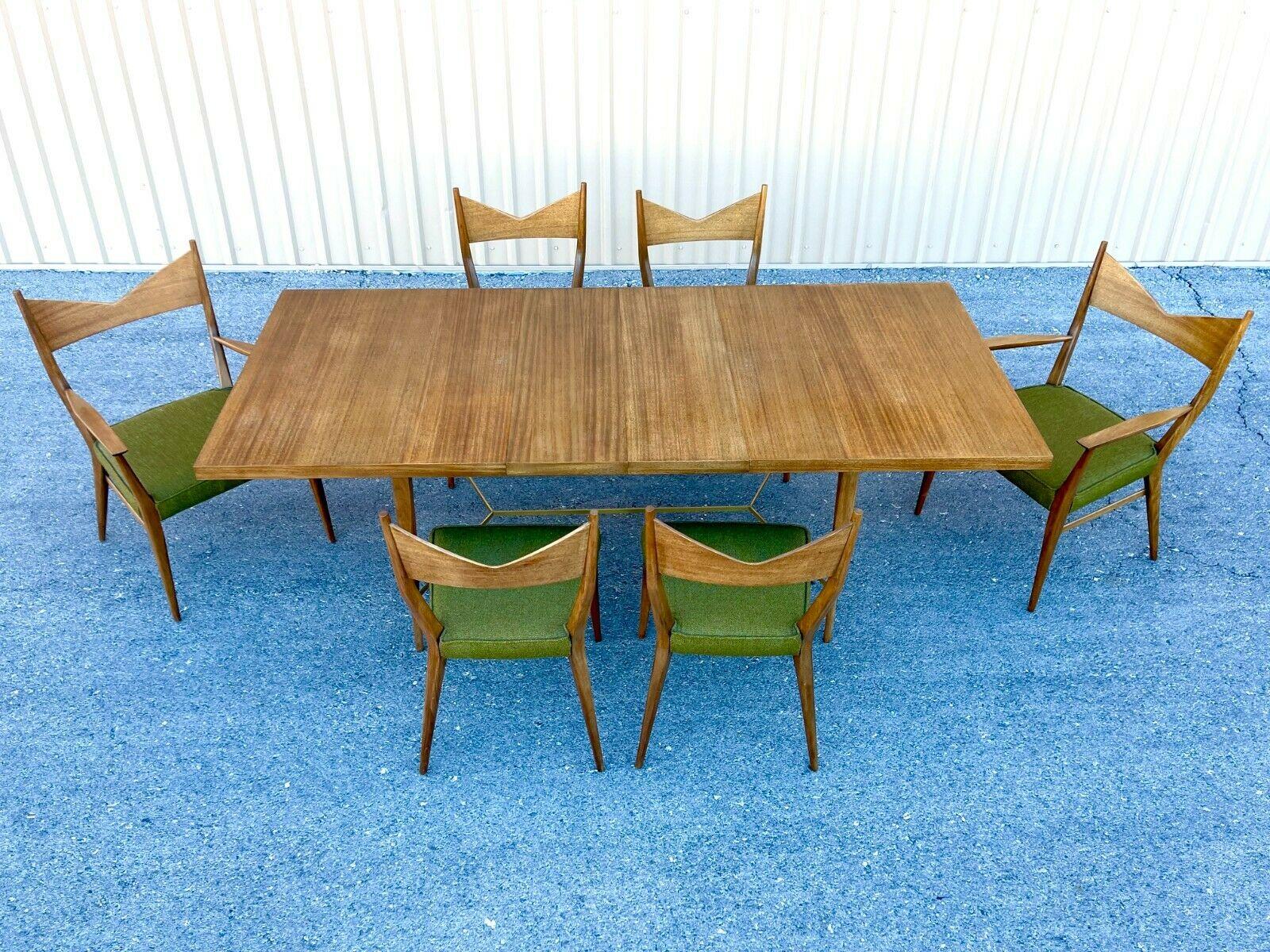 Mid-Century Modern Rare Paul McCobb for Calvin Dining Brass X Stretcher Table & 6 Bowtie Chairs