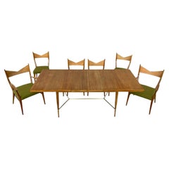 Rare Paul McCobb for Calvin Dining Brass X Stretcher Table & 6 Bowtie Chairs