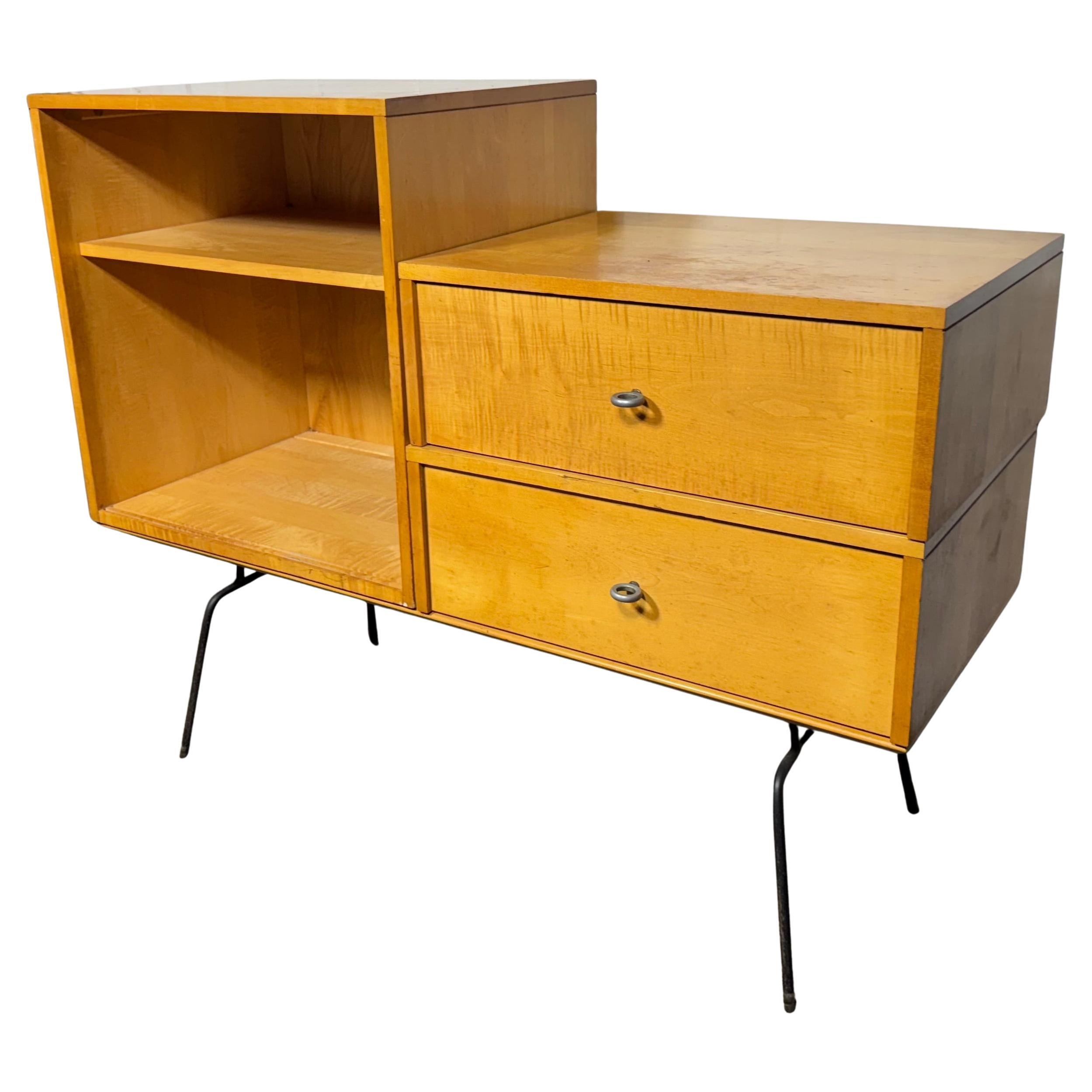 Rare Paul McCobb modular cabinet , aluminum ring pulls / iron base