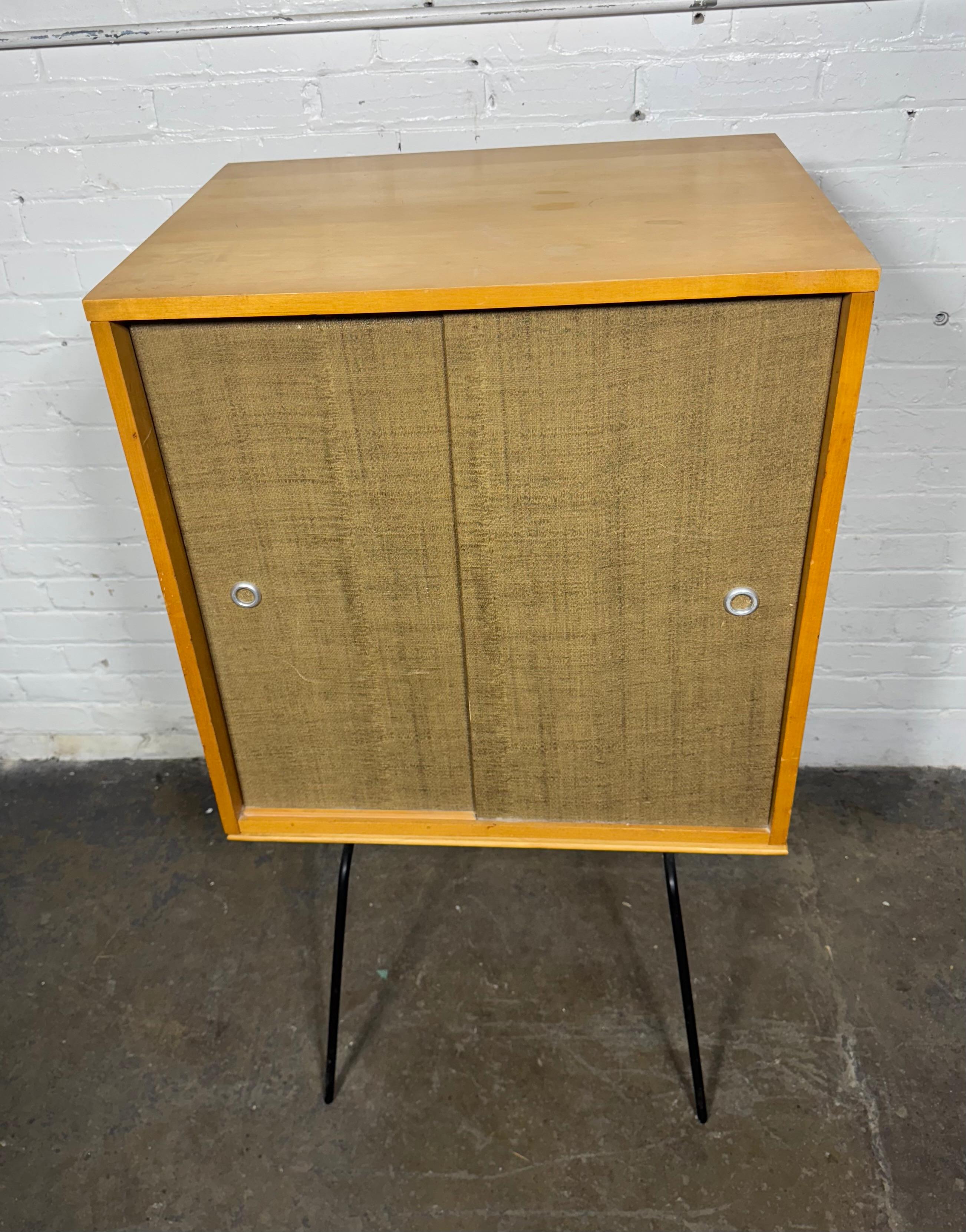 Tessuto Rare Paul McCobb Modular Sliding Door Cabinet / bookcase on rare iron base in vendita
