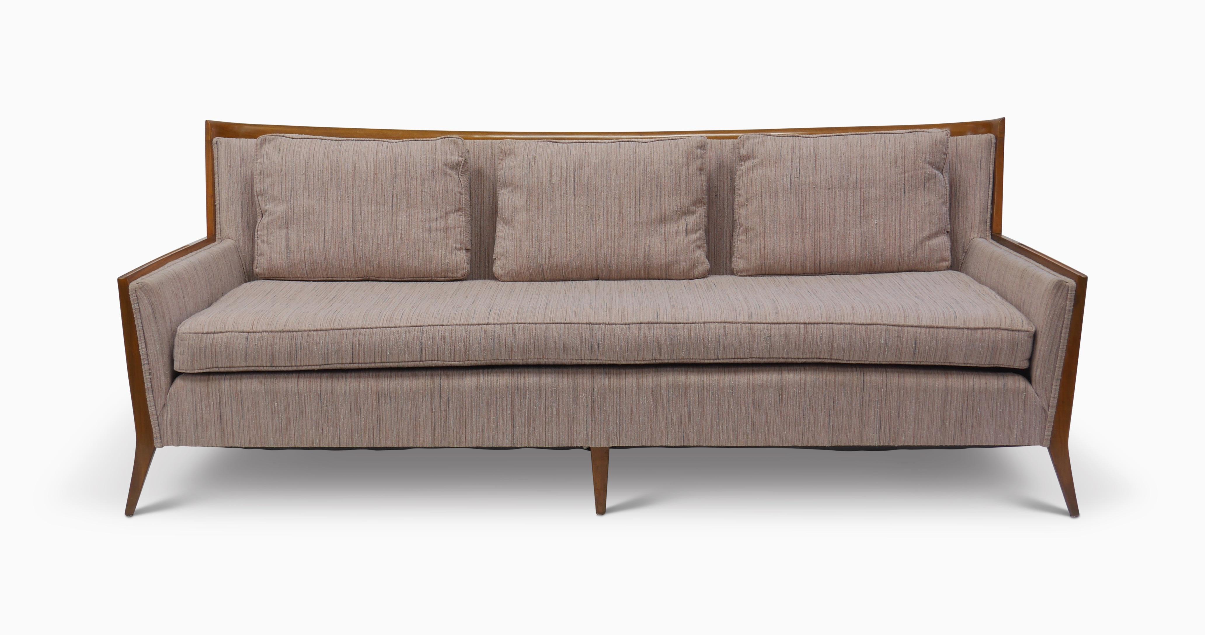 Rare Paul McCobb Walnut Framed Sofa In Good Condition For Sale In Hadley, MA