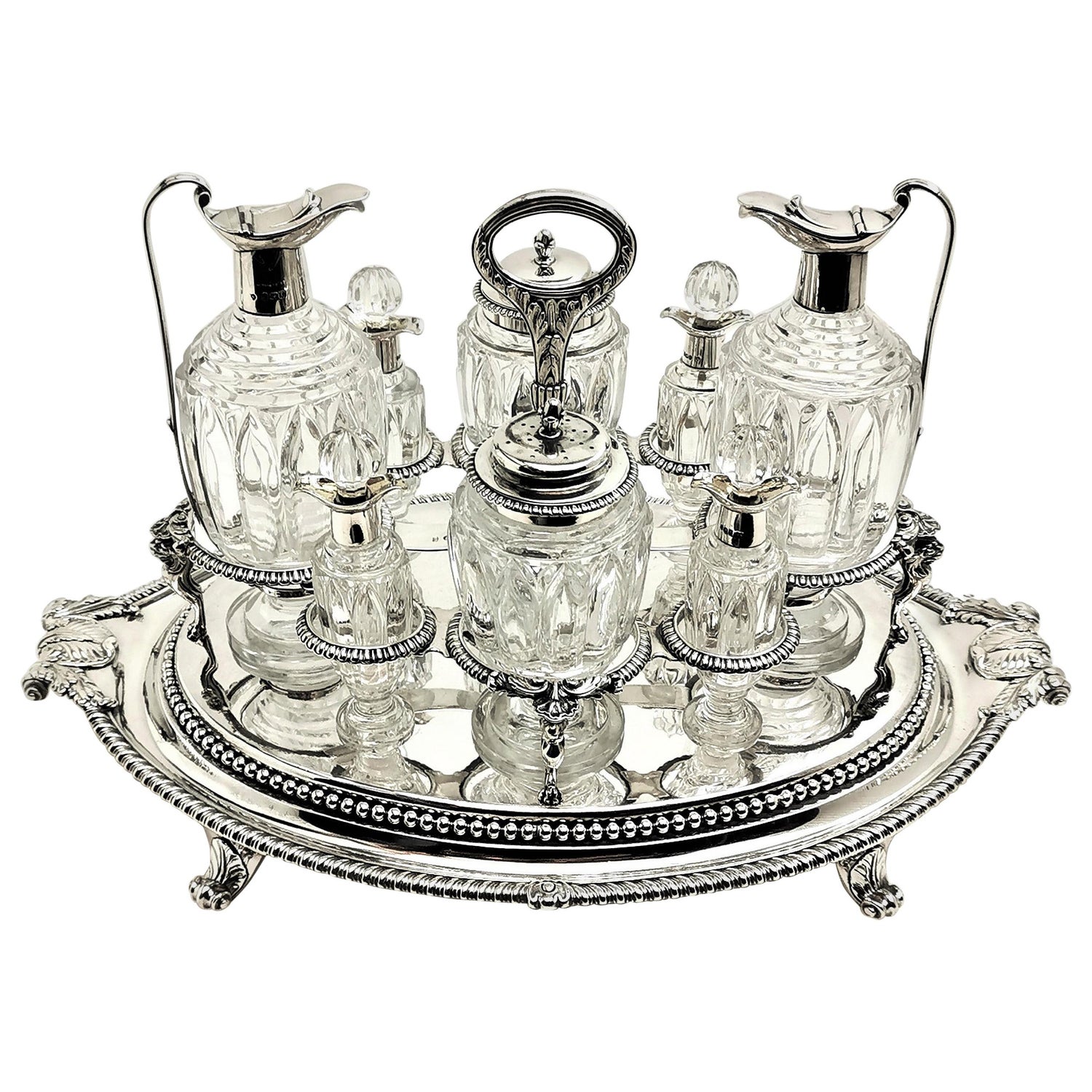 Rare Paul Storr Antique Silver & Class Cruet Stand Condiment