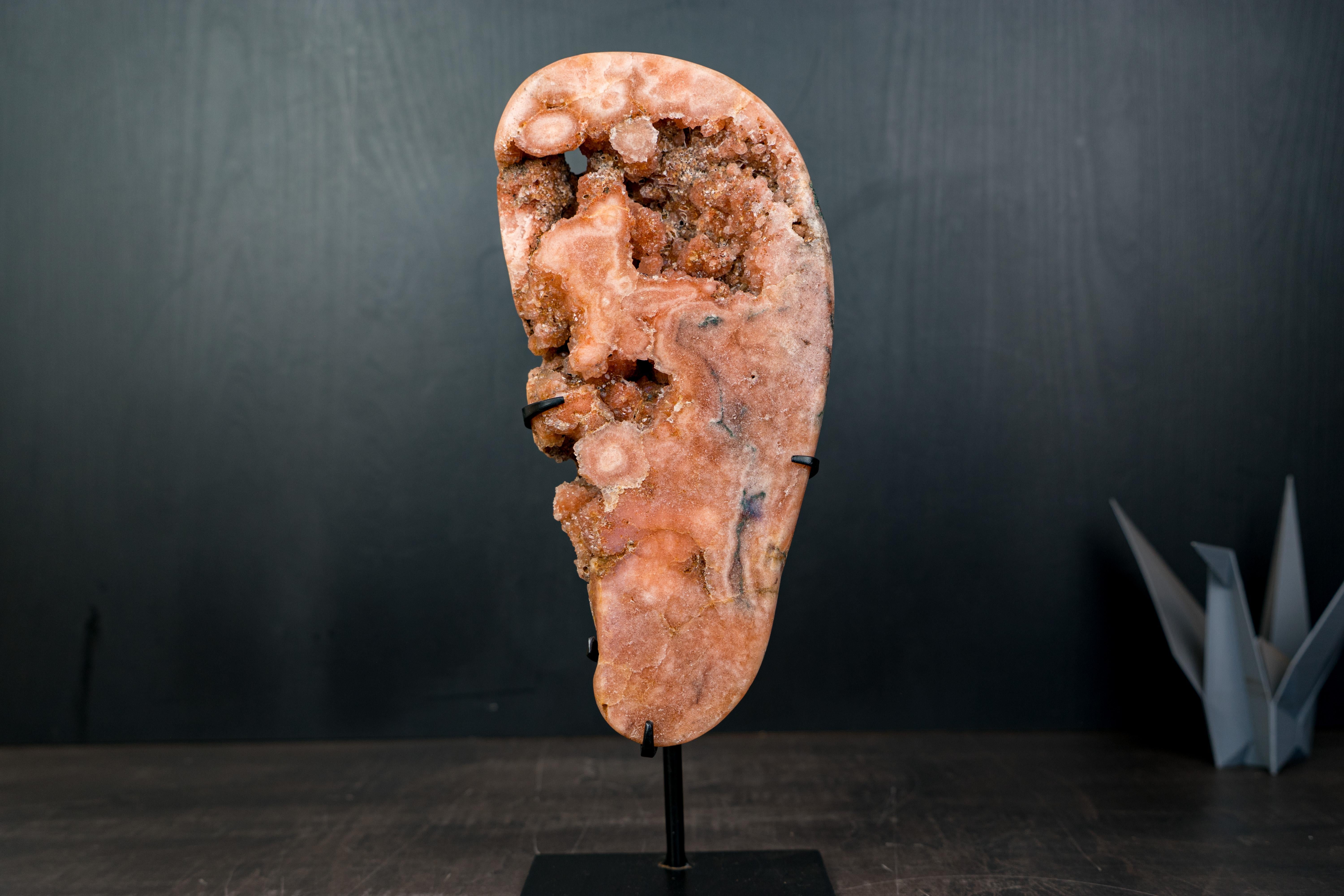 Crystal Rare Peach Pink Amethyst Geode with Sparkly Druzy and Unknown Inclusions For Sale